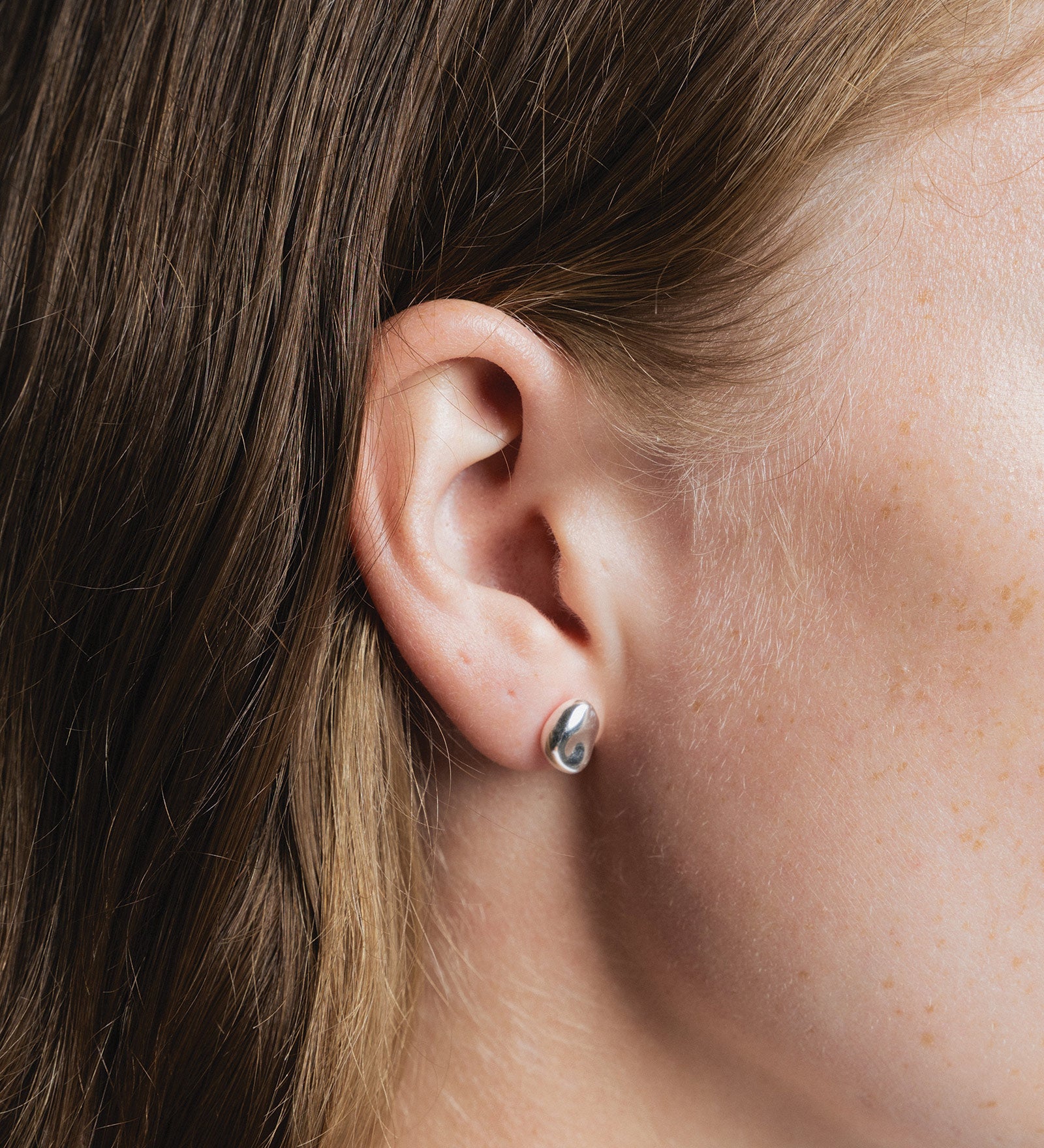 Bean Stud Earrings Sterling Silver