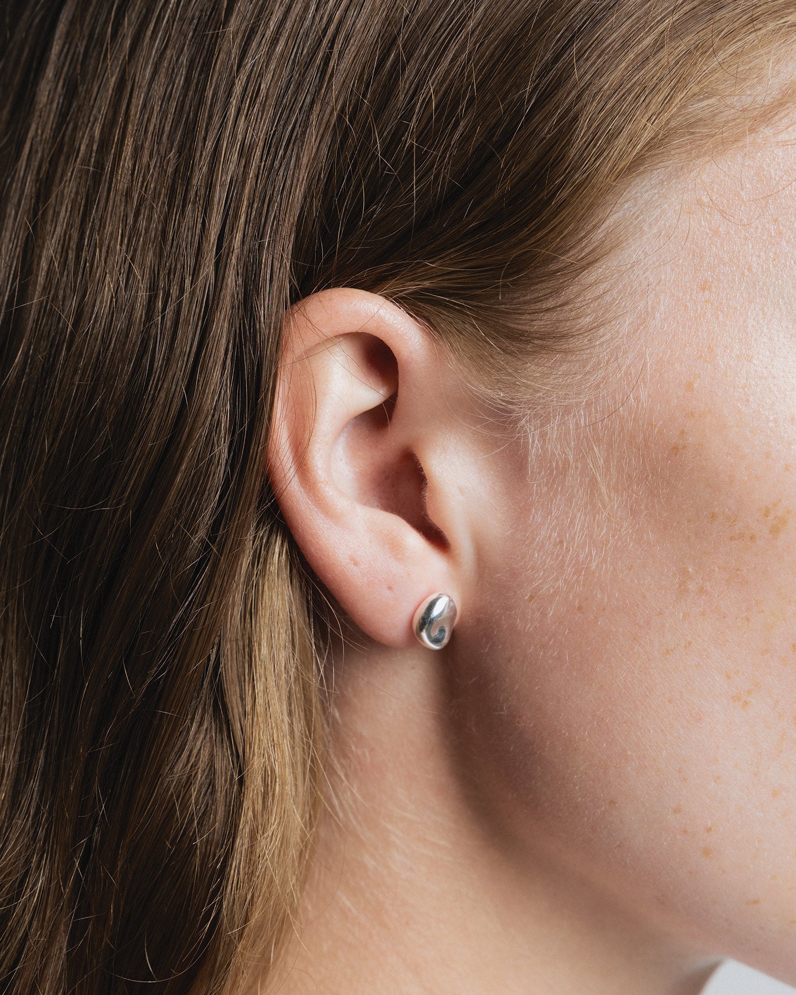 Bean Stud Earrings Sterling Silver