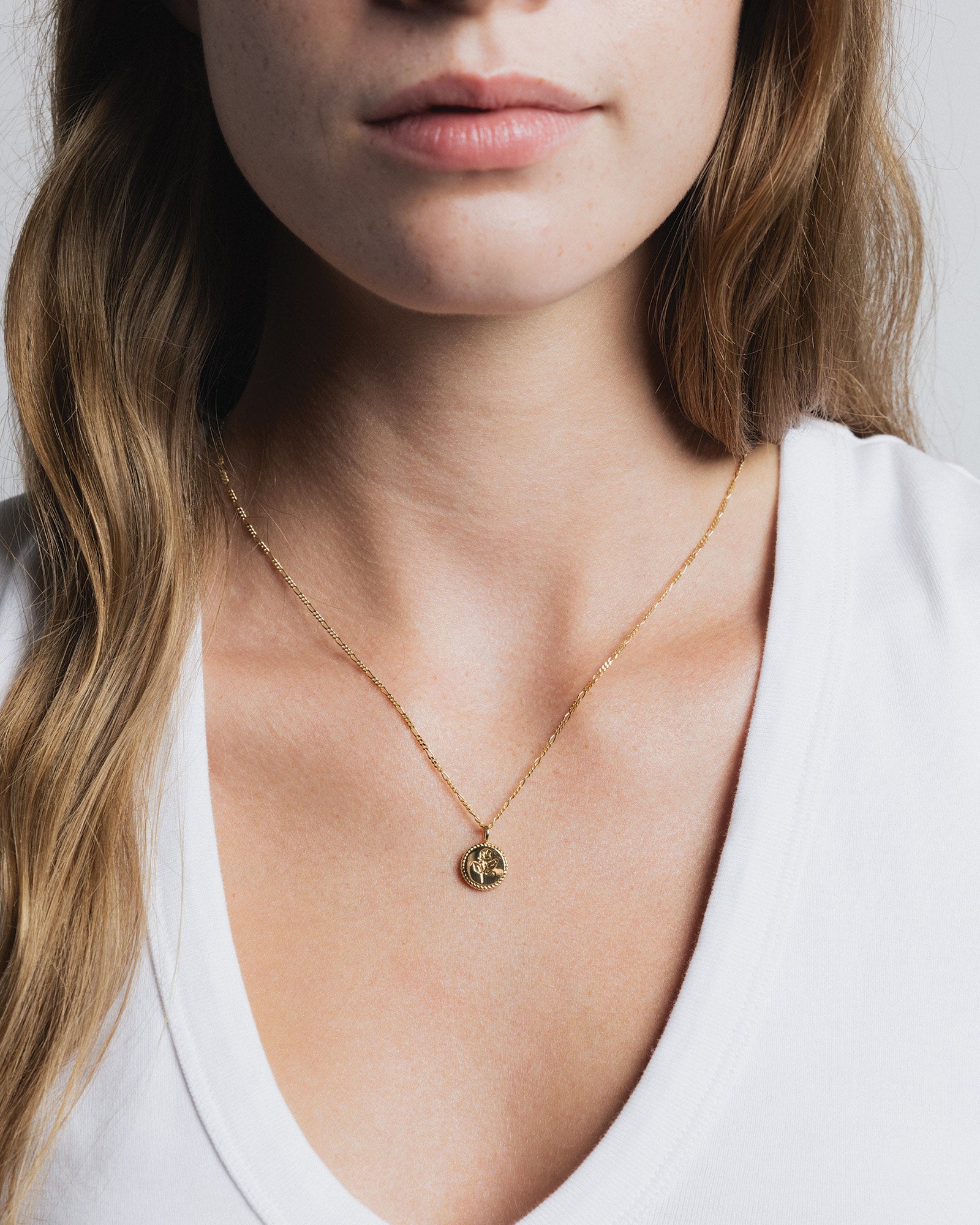 Rose Coin Necklace 14k Gold Plated
