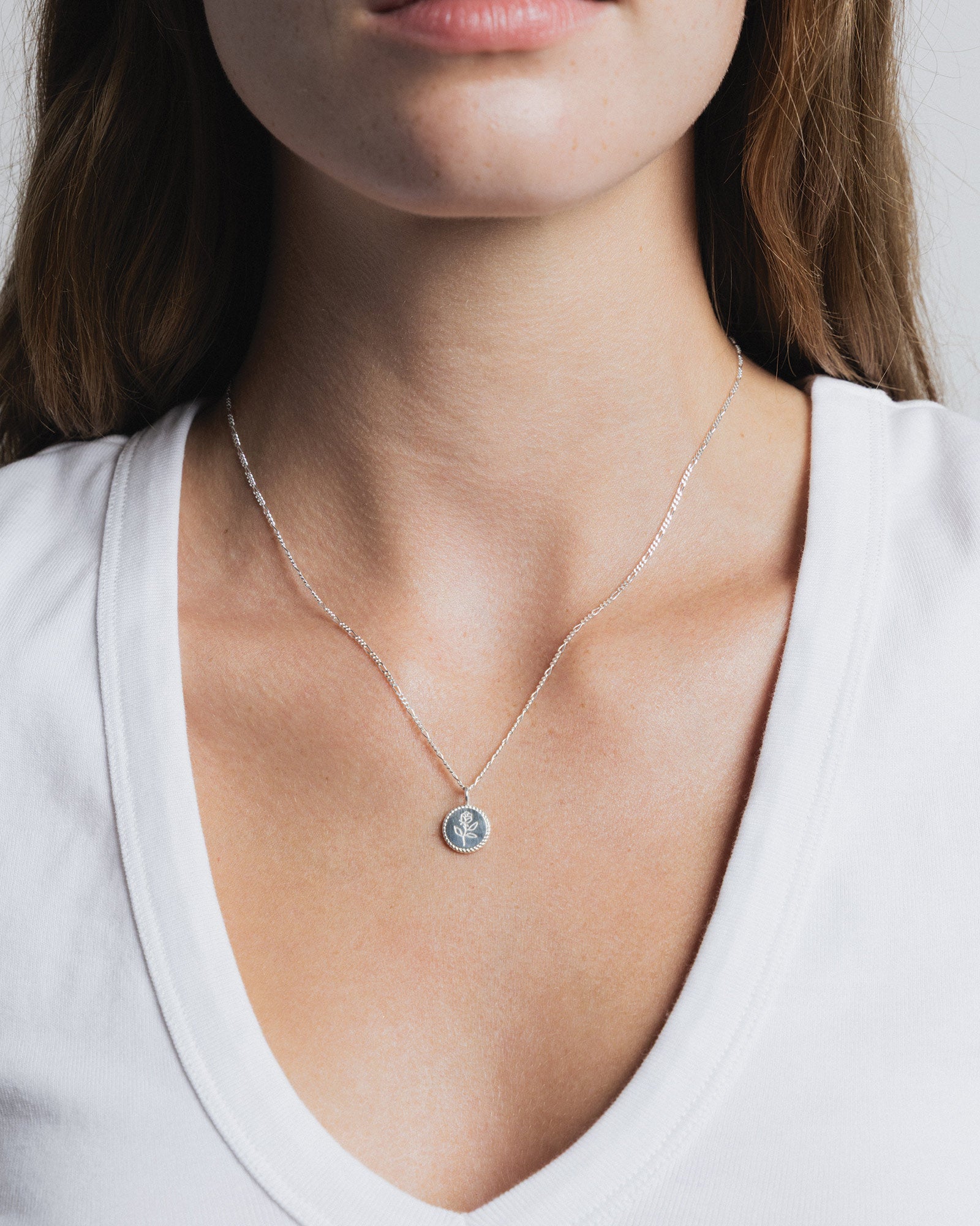 Rose Coin Necklace Sterling Silver