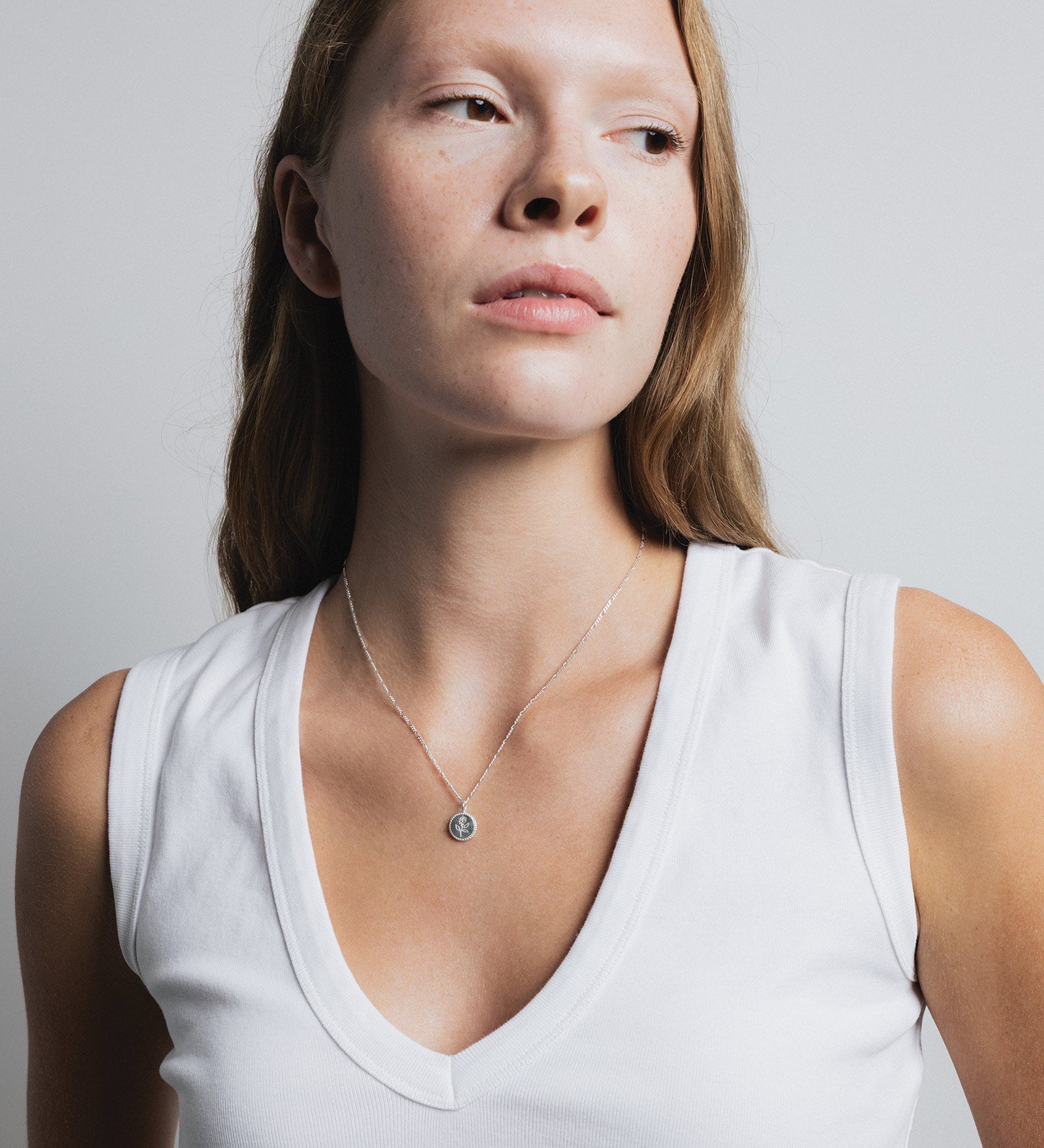 Rose Coin Necklace Sterling Silver