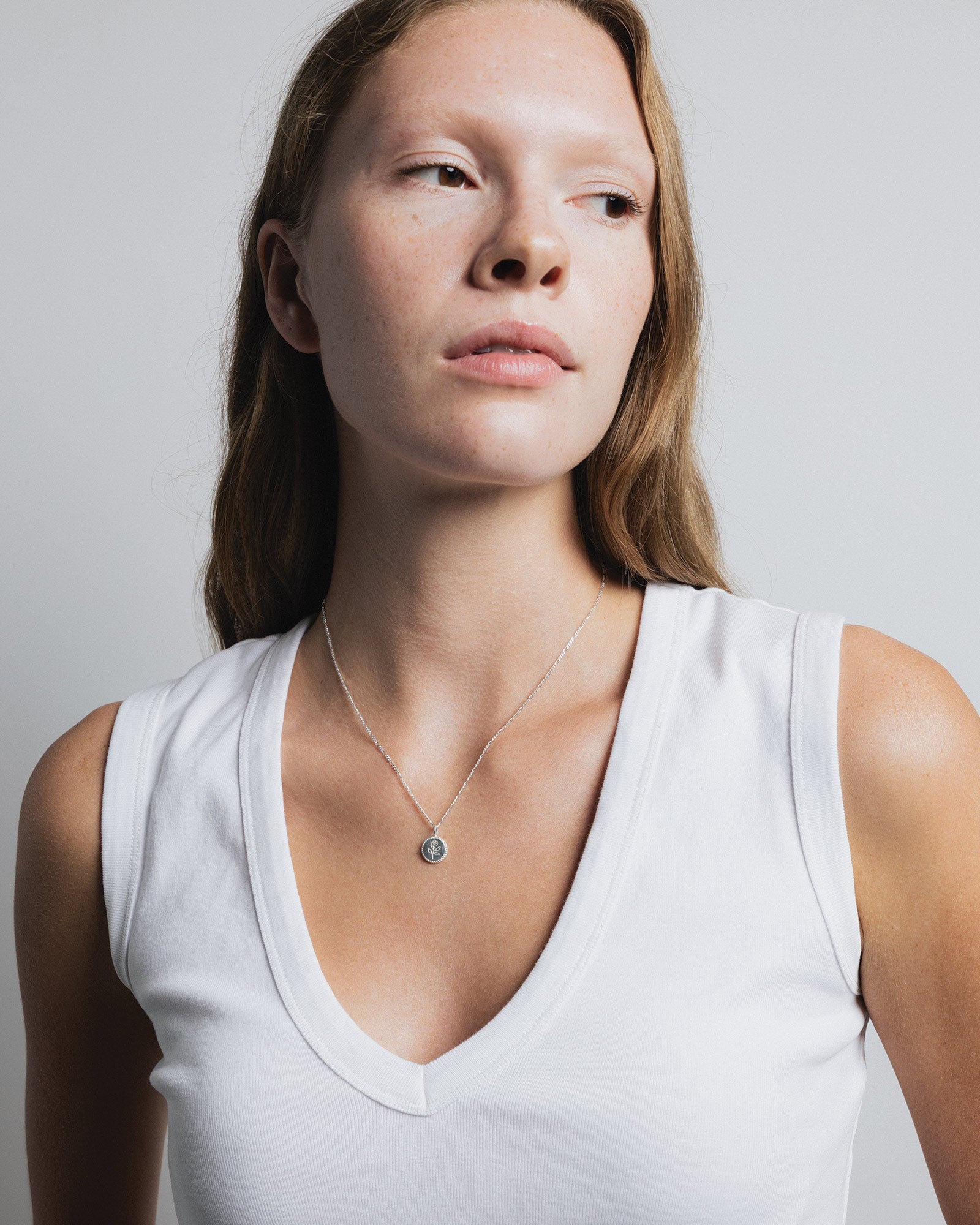 Rose Coin Necklace Sterling Silver
