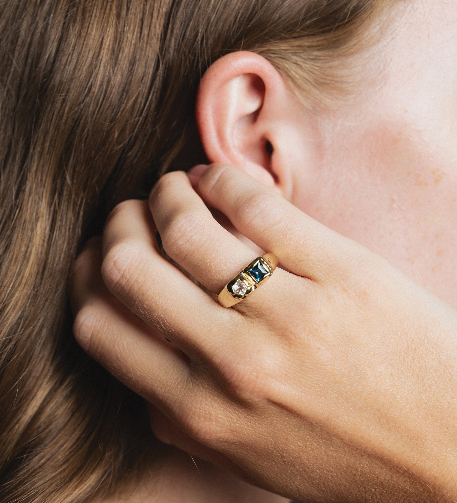 Bryce Ring 14k Gold Plated, Blue Topaz, Seafoam Amethyst / 5