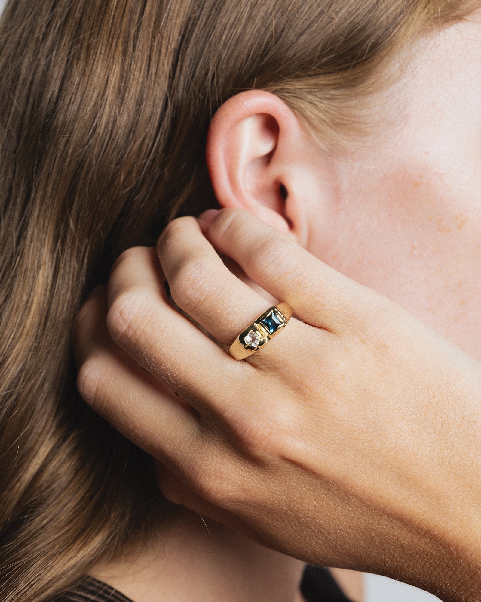 Bryce Ring 14k Gold Plated, Blue Topaz, Seafoam Amethyst / 5