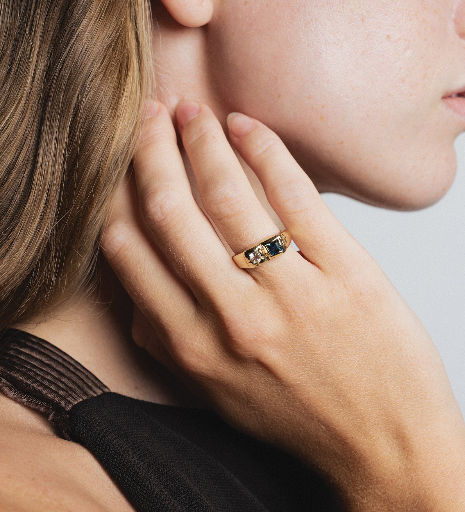 Bryce Ring 14k Gold Plated, Blue Topaz, Seafoam Amethyst / 5