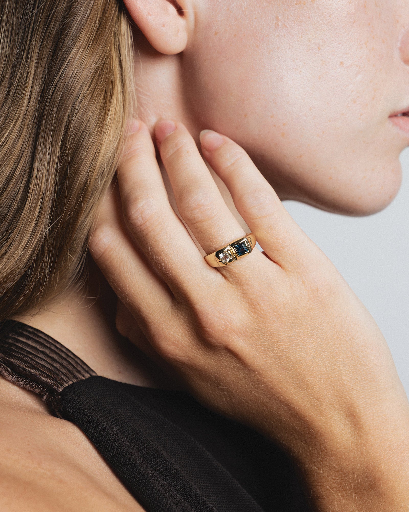 Bryce Ring 14k Gold Plated, Blue Topaz, Seafoam Amethyst / 5