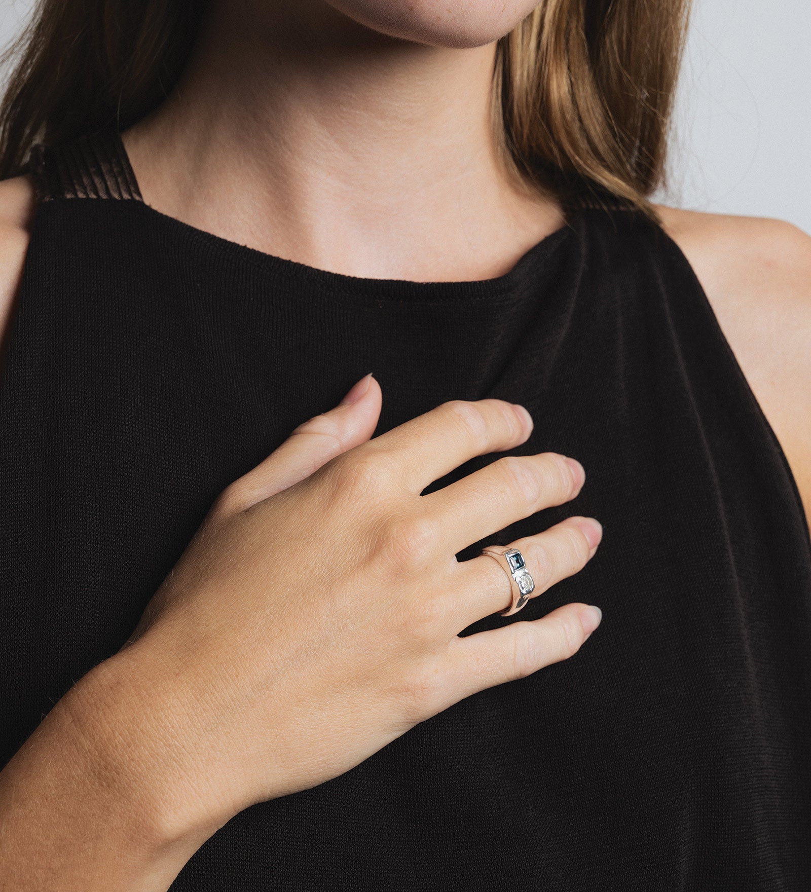 Bryce Ring Sterling Silver, Blue Topaz, Seafoam Amethyst / 5