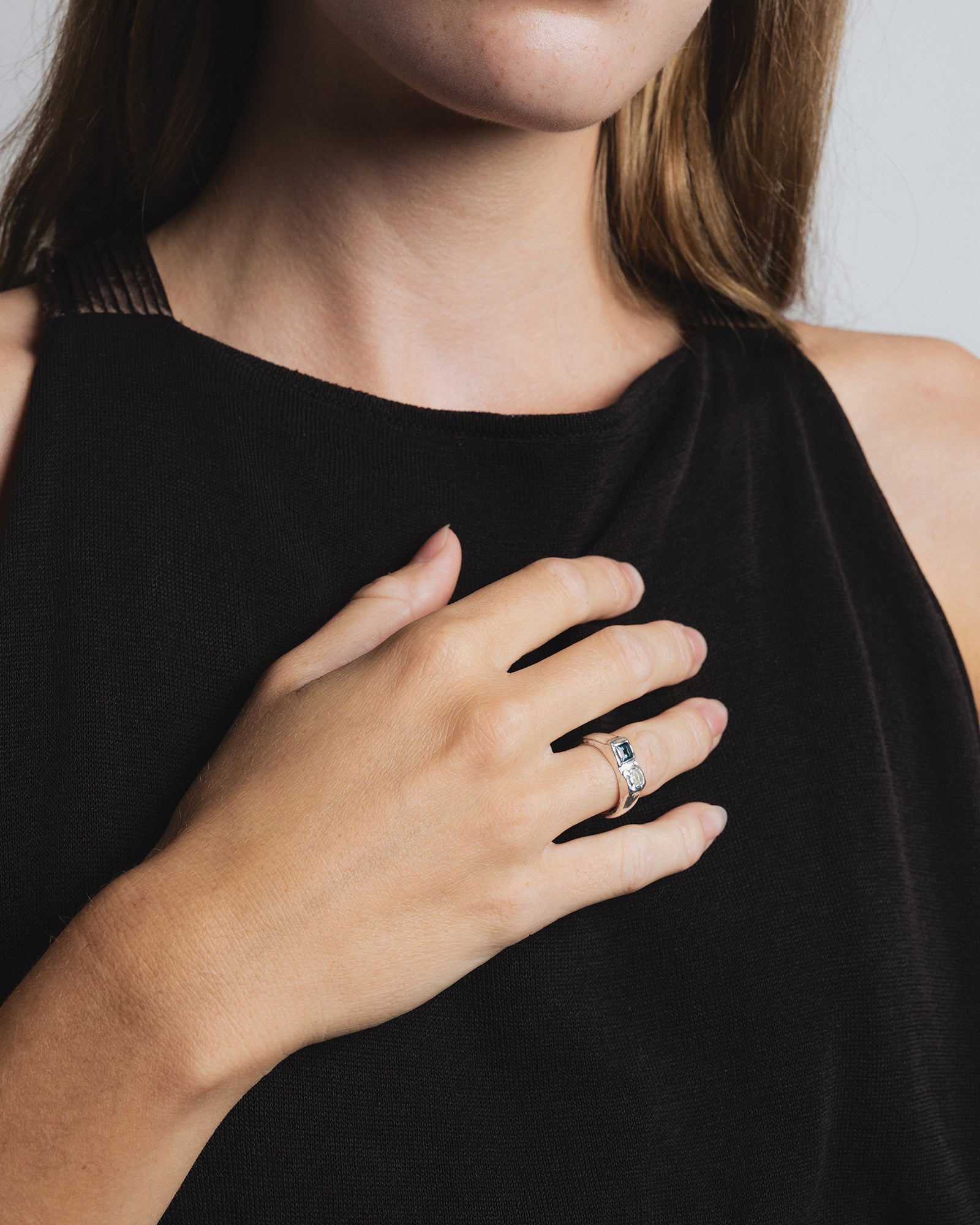 Bryce Ring Sterling Silver, Blue Topaz, Seafoam Amethyst / 5