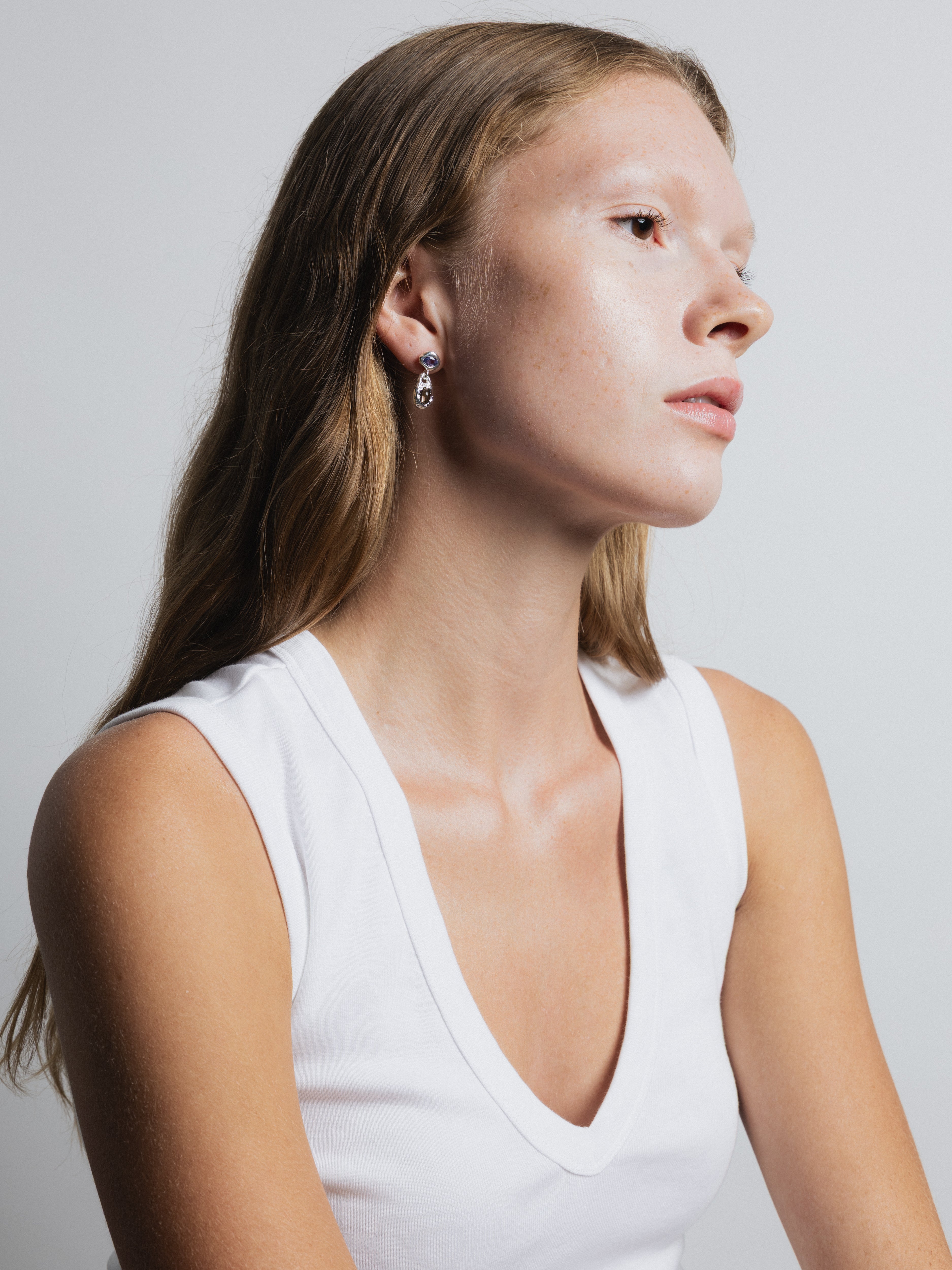 Avery Earrings Sterling Silver, Iolite, Smoke Quartz