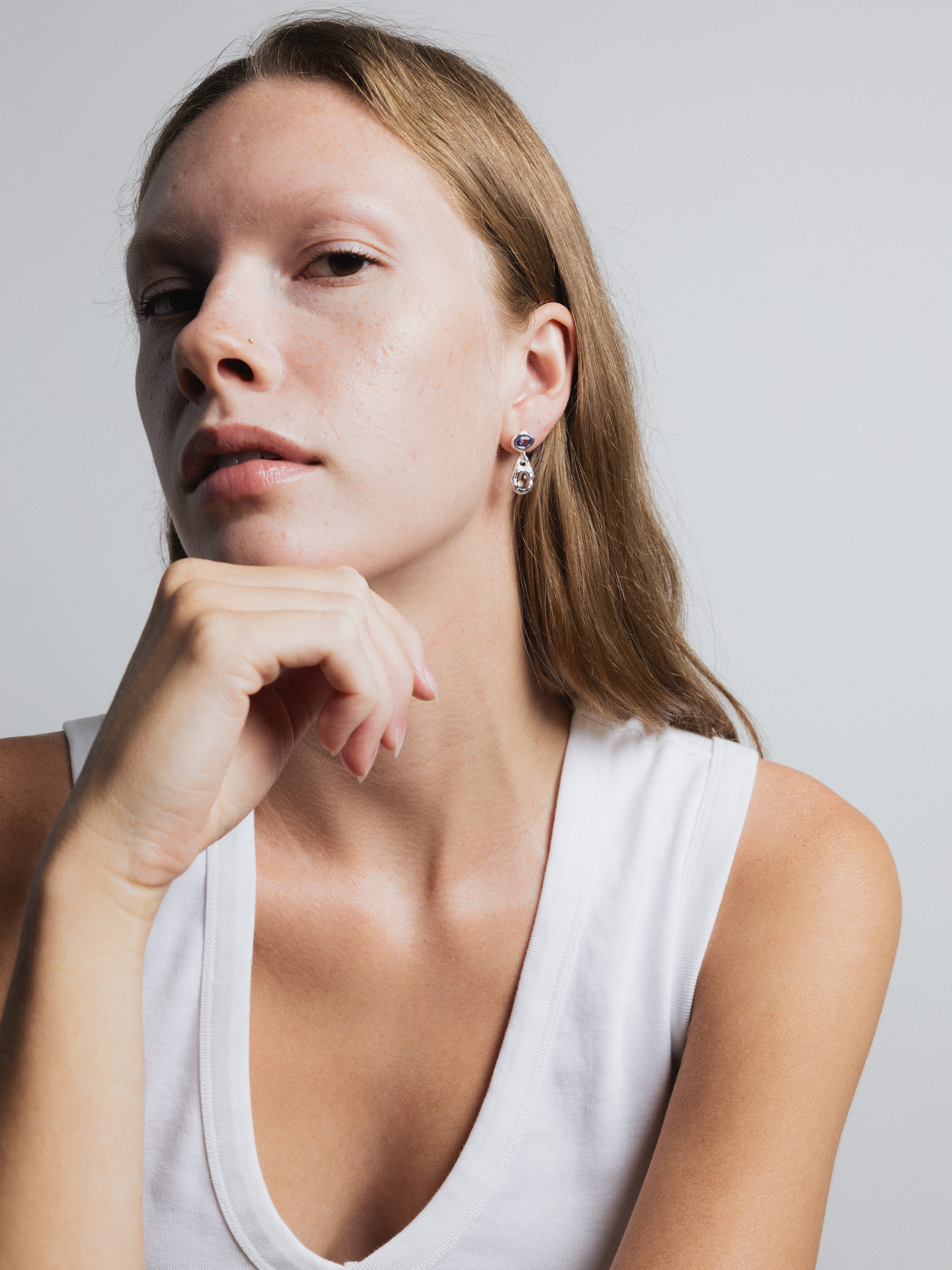 Avery Earrings Sterling Silver, Iolite, Smoke Quartz