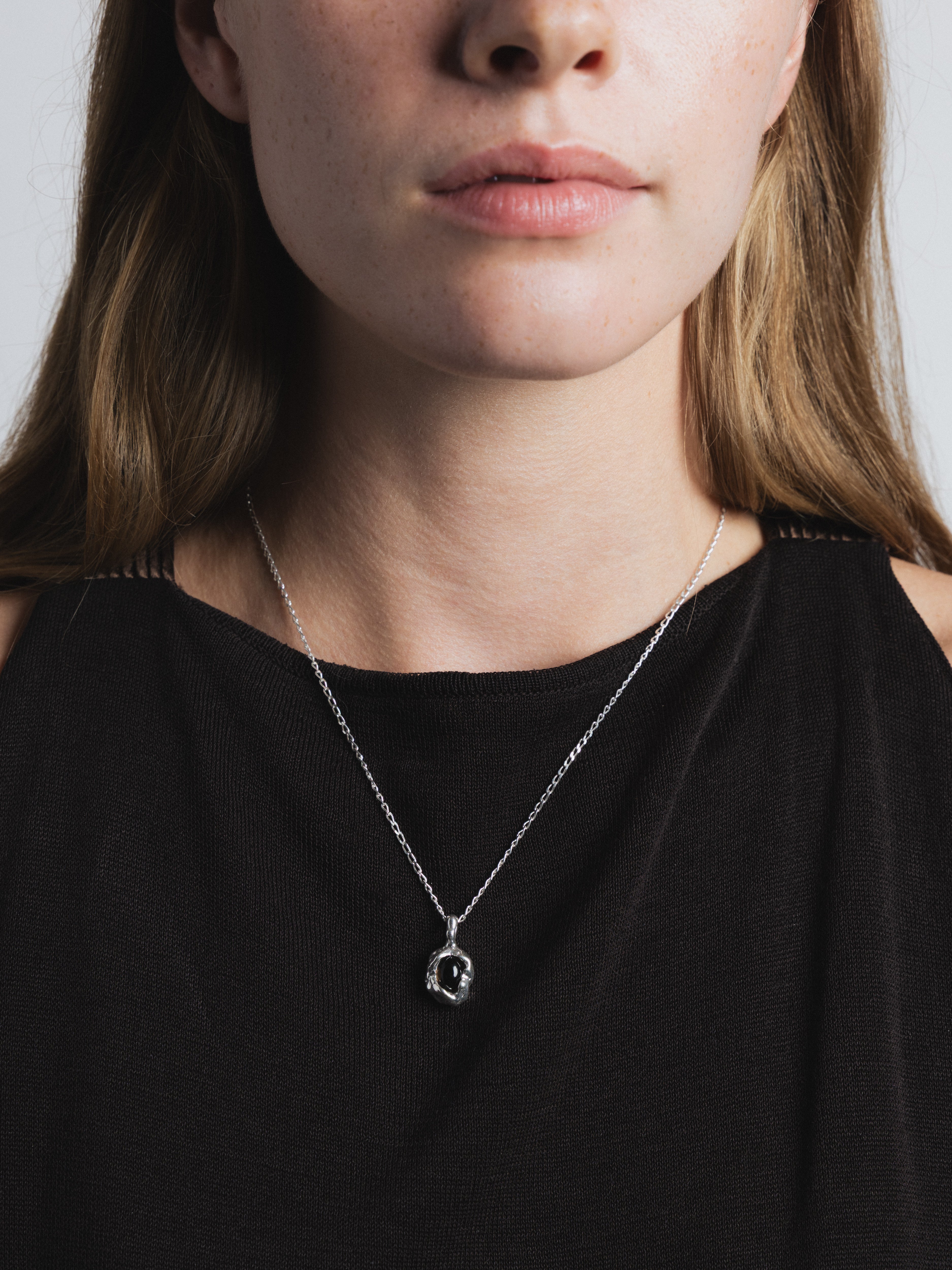 Edith Necklace Sterling Silver, Smoke Quartz