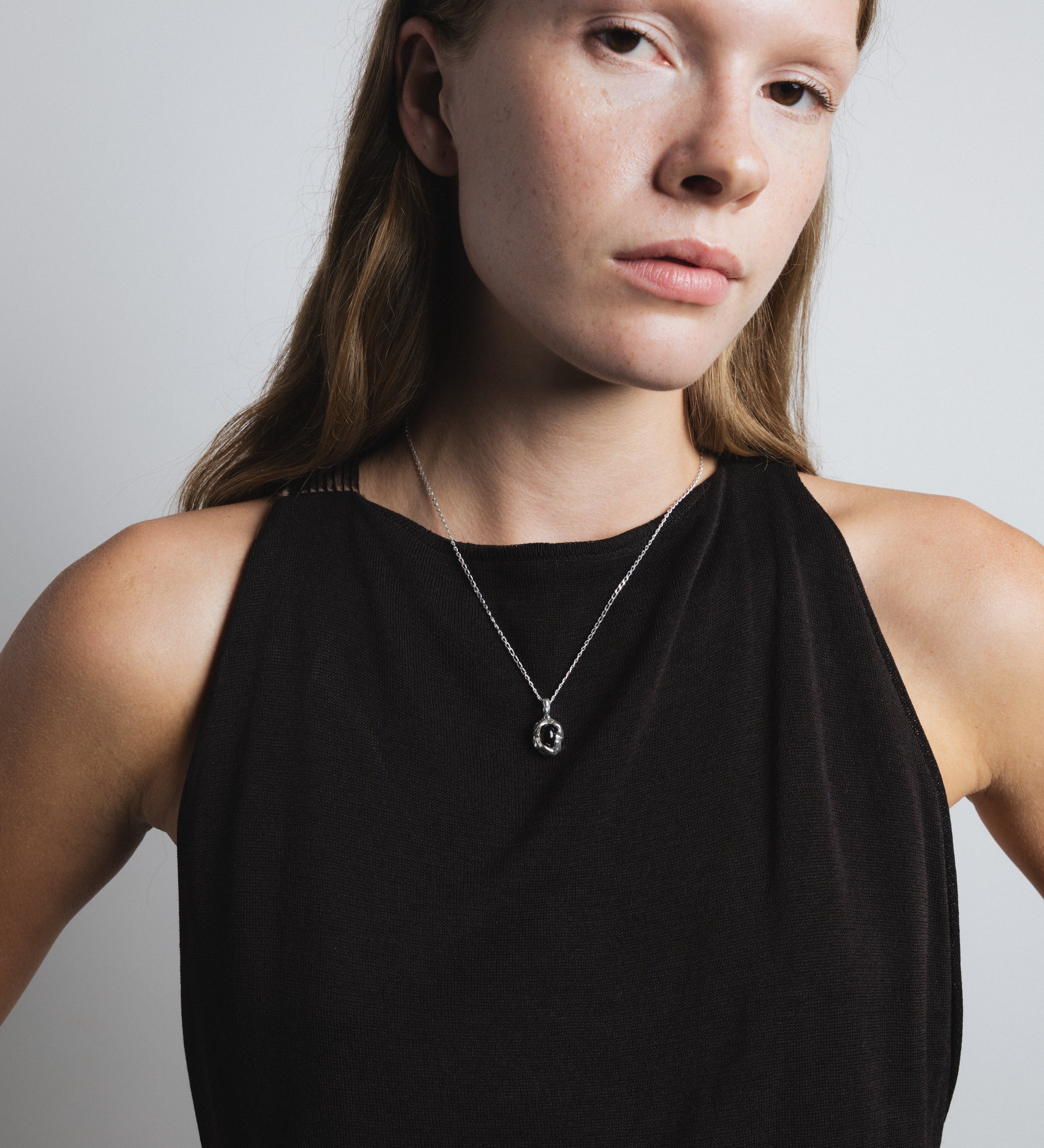 Edith Necklace Sterling Silver, Smoke Quartz