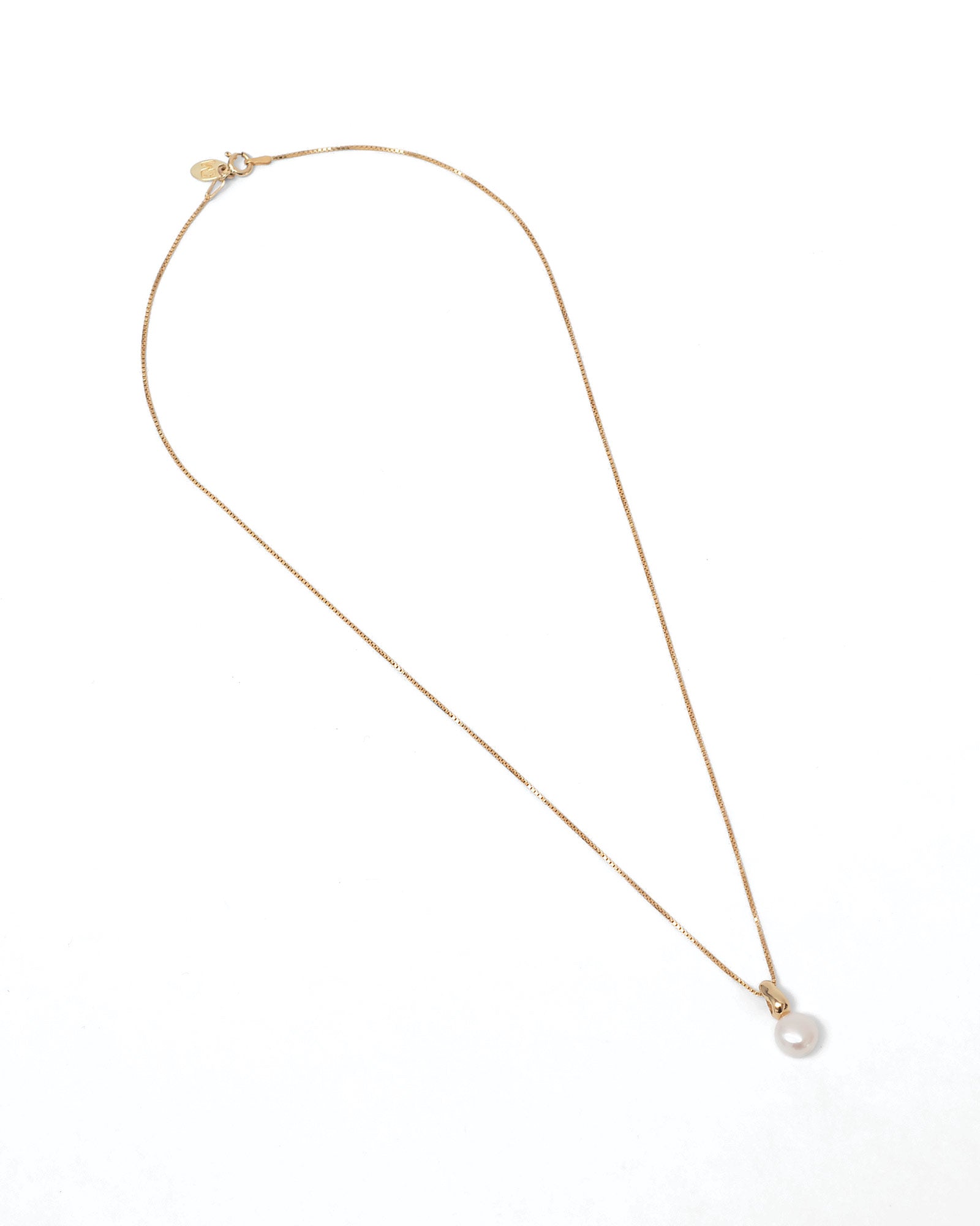 Emmy Box Chain Necklace 14k Gold Plated, White Pearl