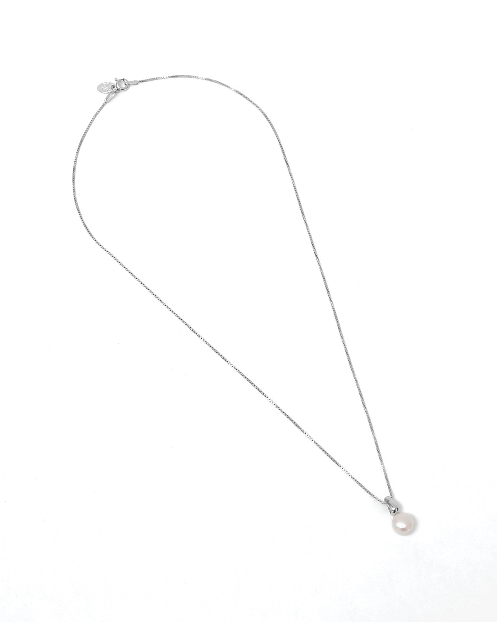 Emmy Box Chain Necklace Sterling Silver, White Pearl