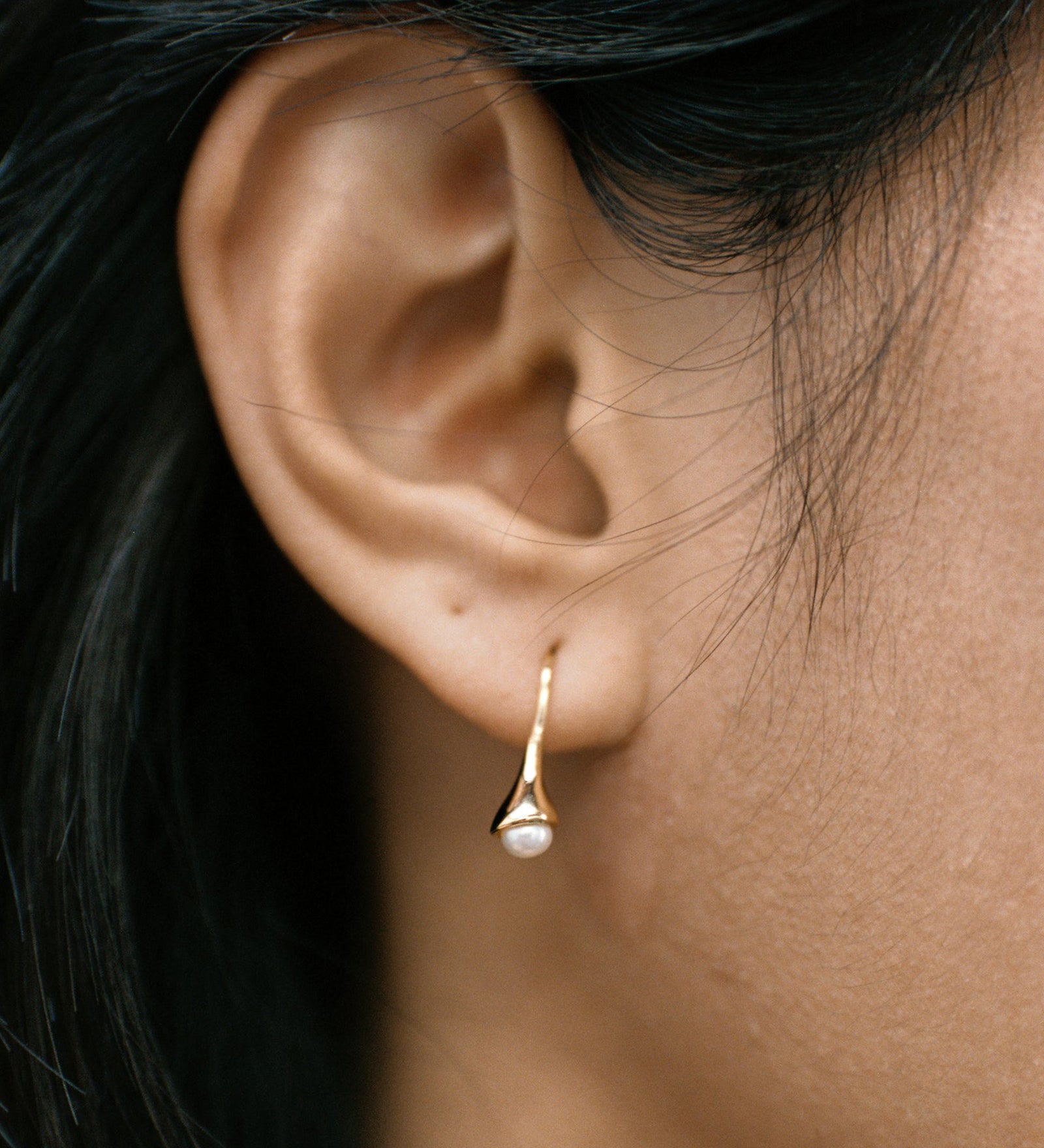 Small Anna Earrings 14k Gold Plated, White Pearl