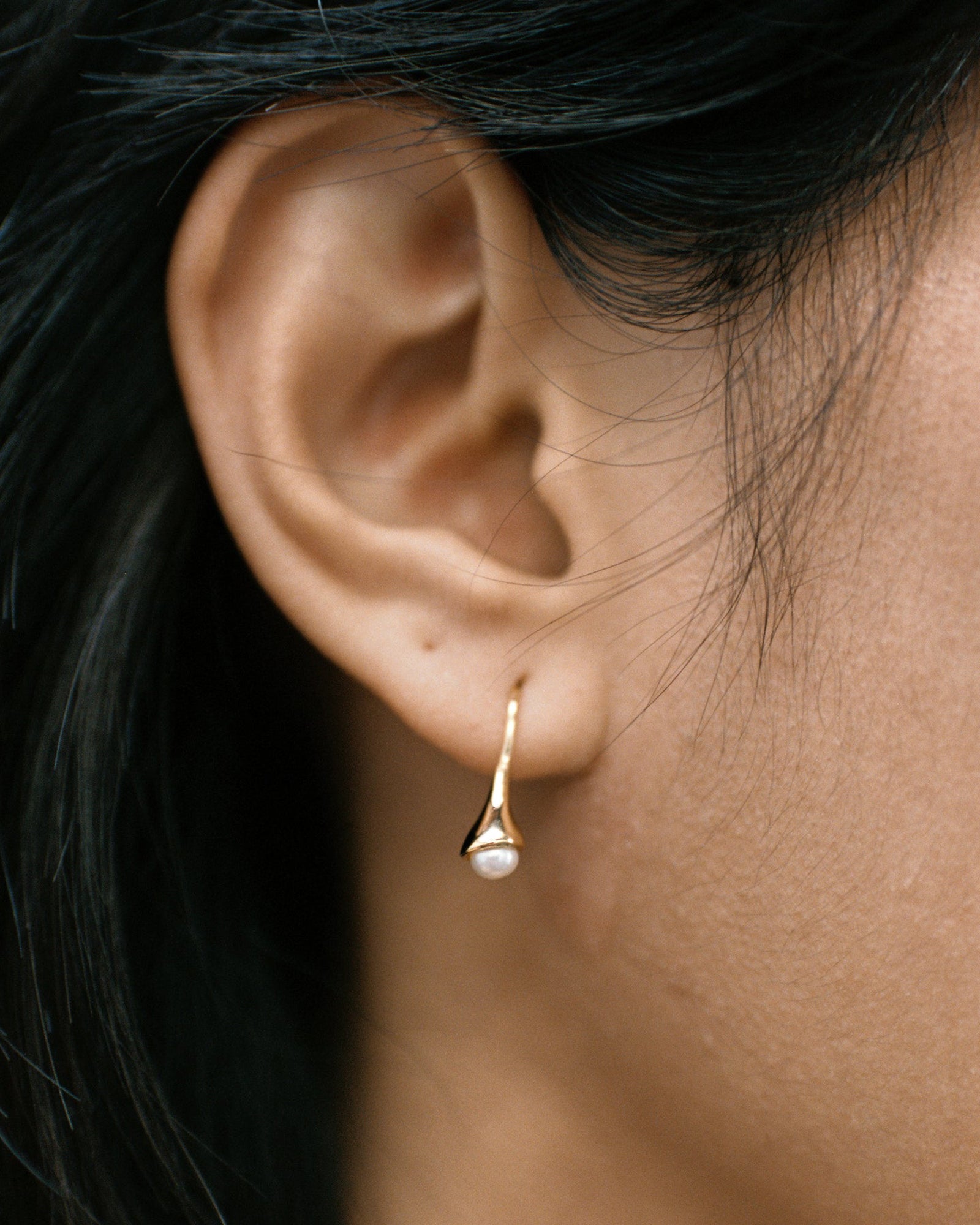 Small Anna Earrings 14k Gold Plated, White Pearl