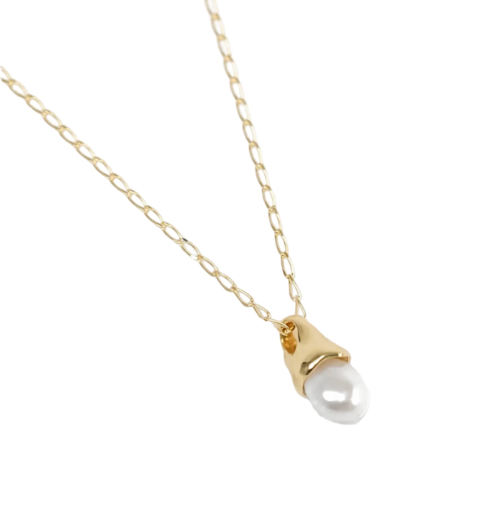 Anna Necklace | 18" 14k Gold Plated, White Pearl