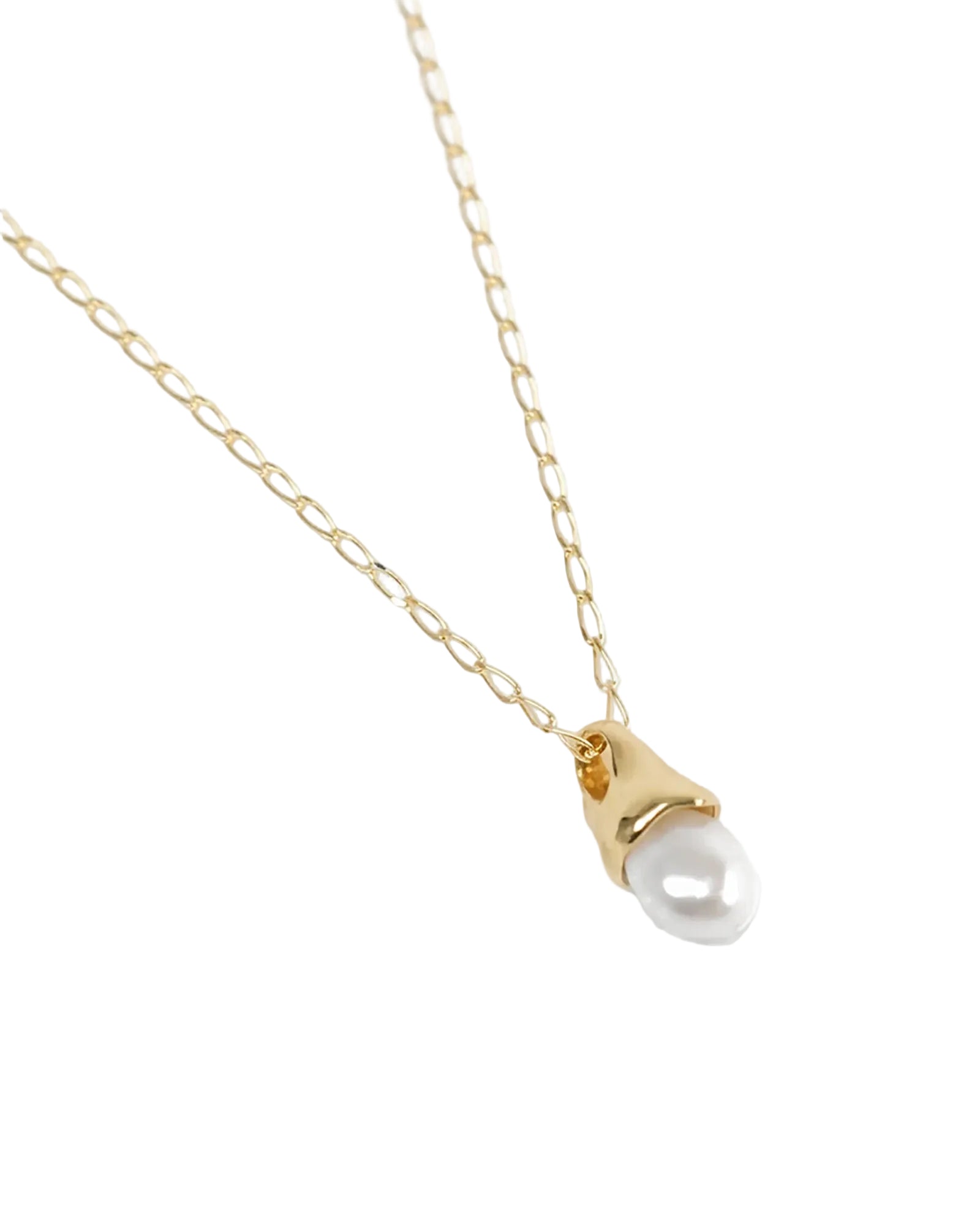 Anna Necklace | 18" 14k Gold Plated, White Pearl