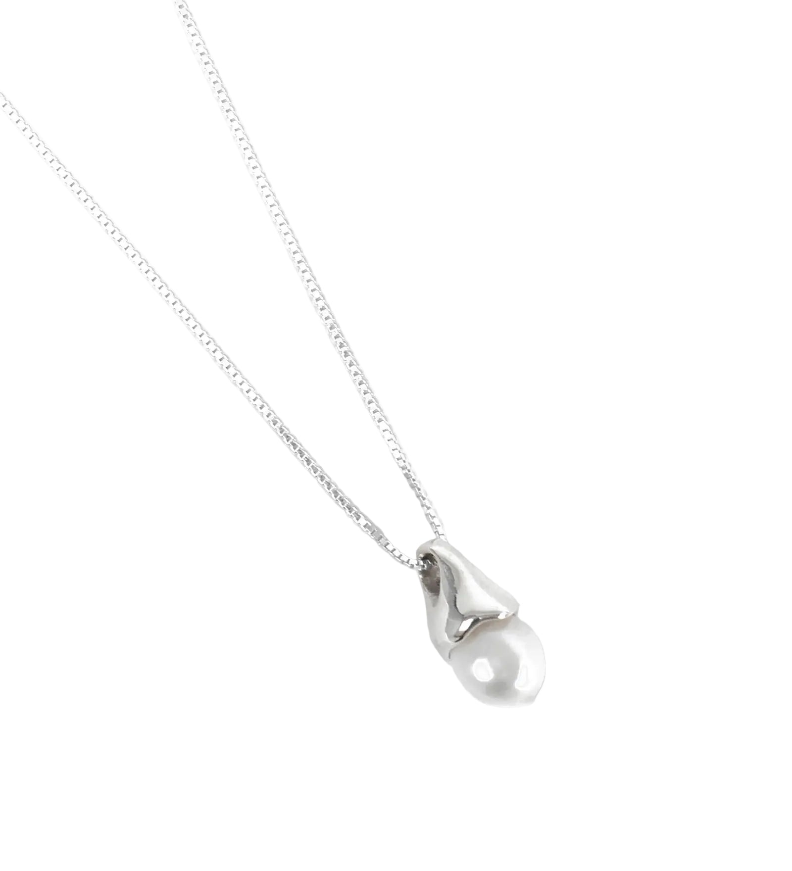 Anna Necklace | 30" Sterling Silver, White Pearl
