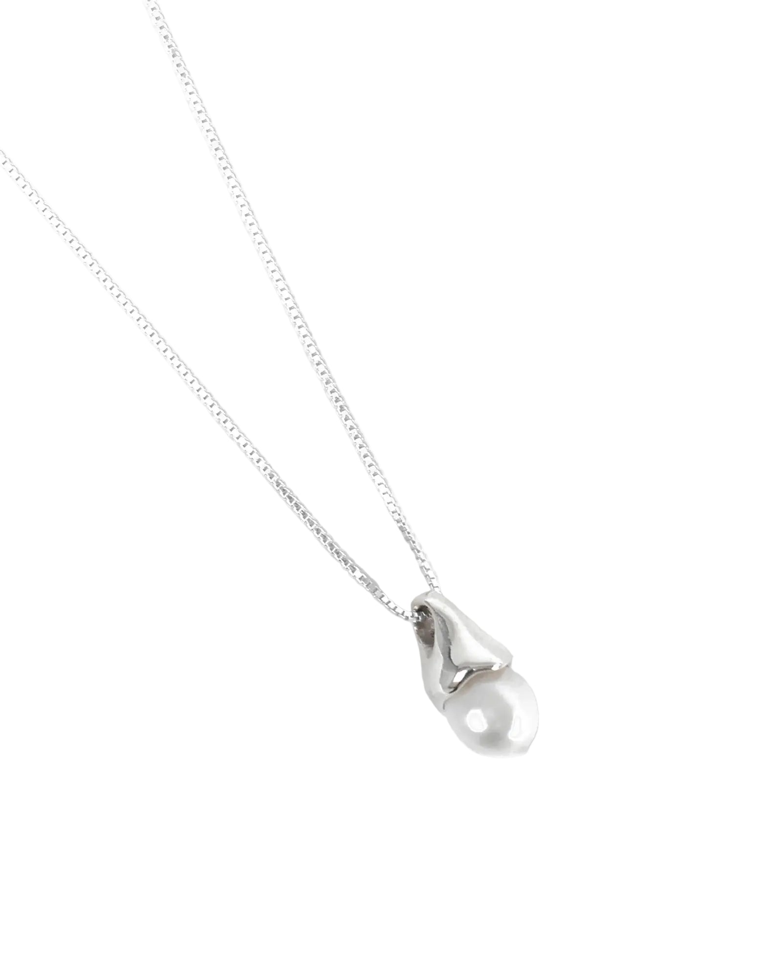 Anna Necklace | 30" Sterling Silver, White Pearl