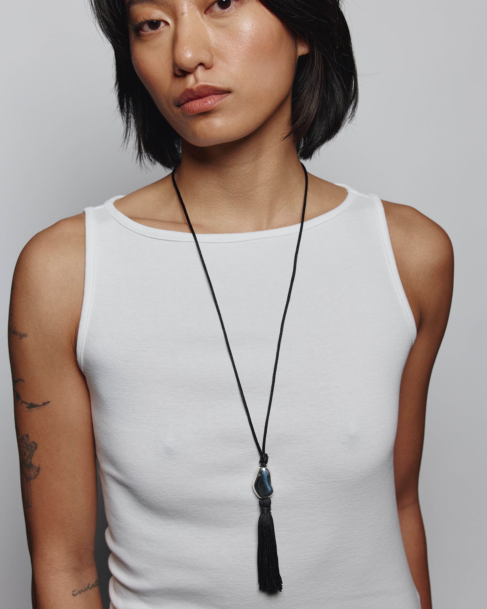 Miriam Necklace Sterling Silver, Satin Cord