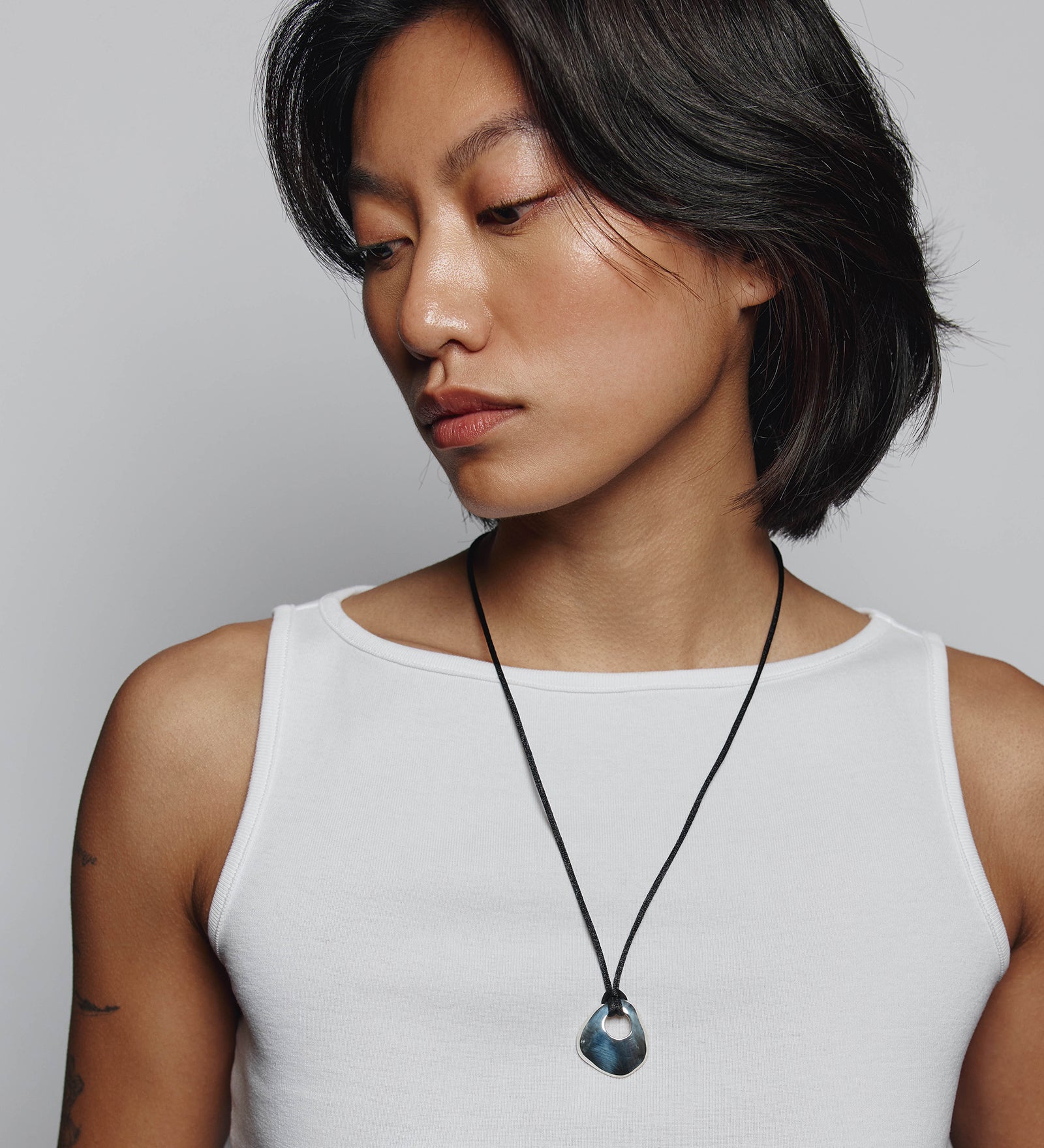 Devon Necklace Sterling Silver, Satin Cord