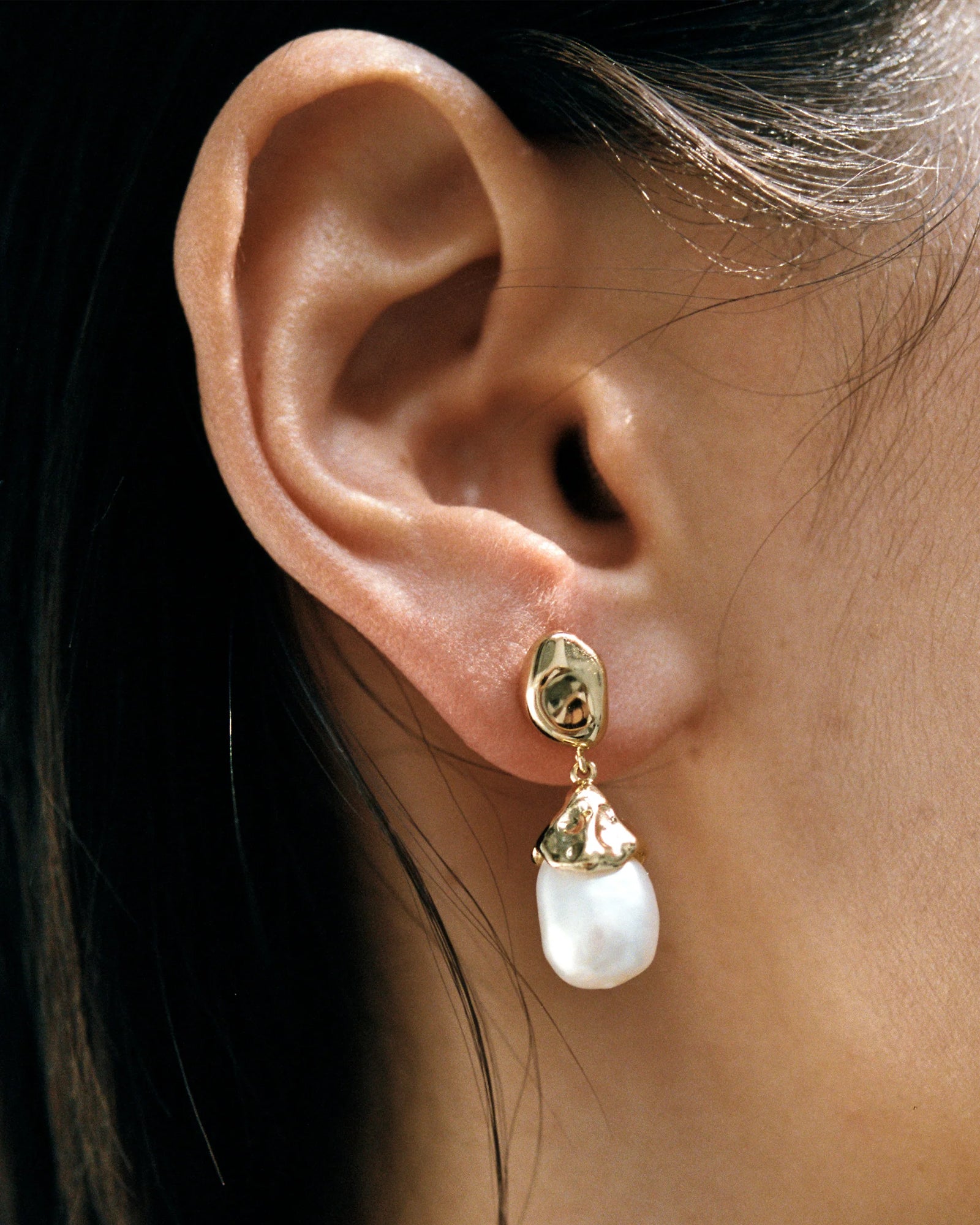 Pearl Drop Earrings 14k Gold Plated, Freshwater Pearl