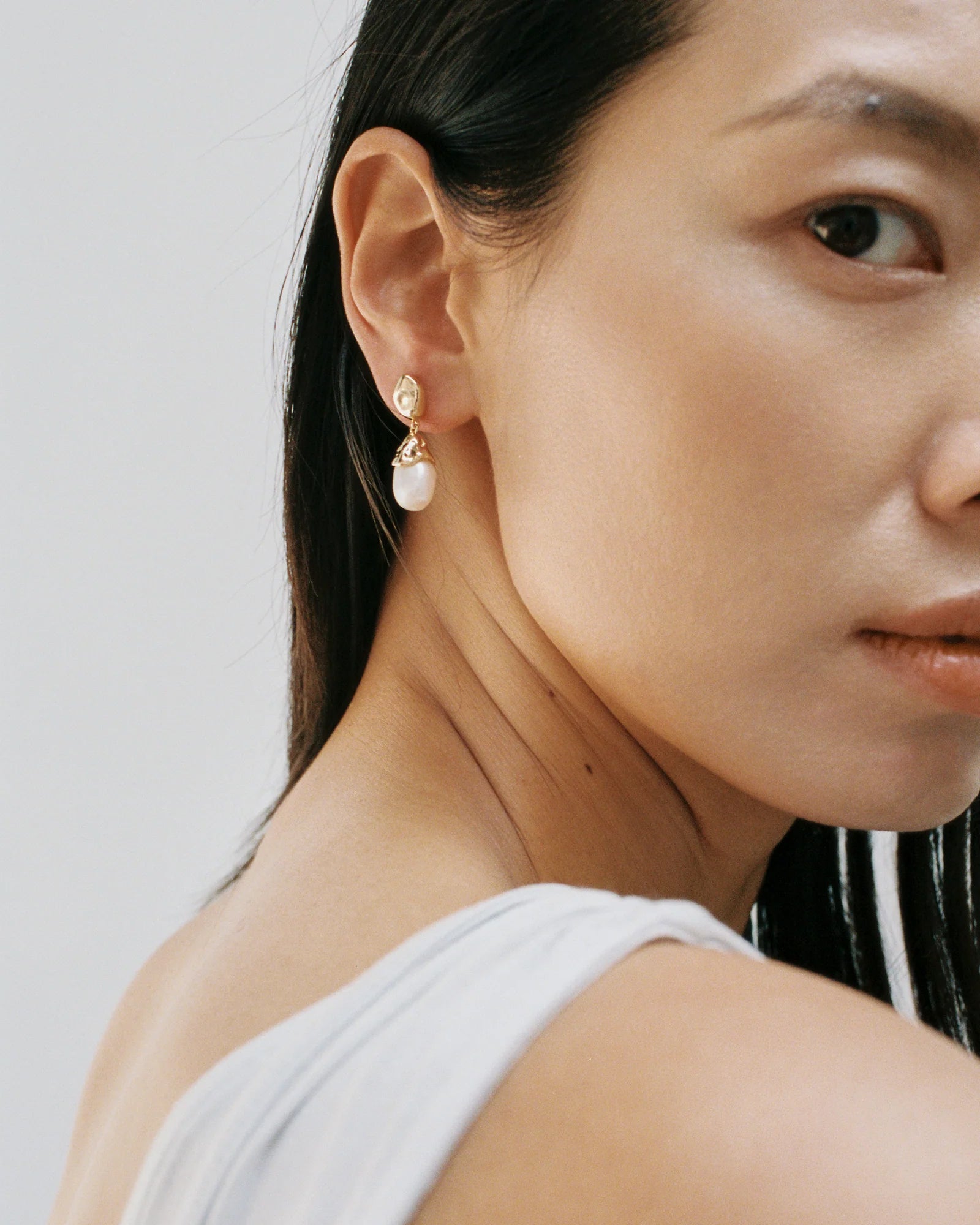 Pearl Drop Earrings 14k Gold Plated, Freshwater Pearl