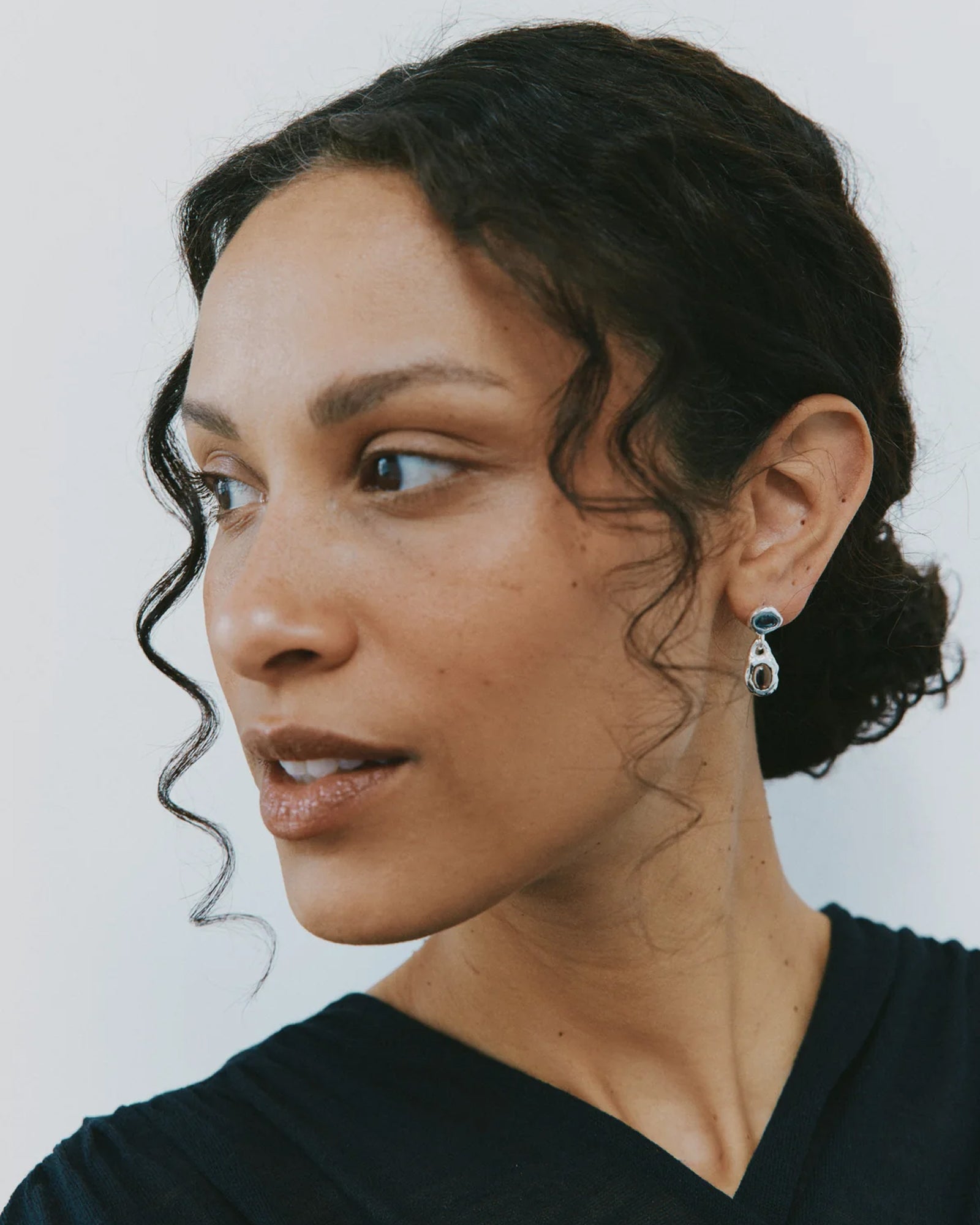 Avery Earrings Sterling Silver, Blue Topaz, Smoke Quartz