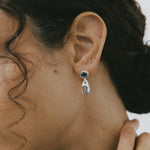 Avery Earrings Sterling Silver, Blue Topaz, Smoke Quartz