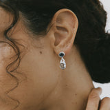 Avery Earrings Sterling Silver, Blue Topaz, Smoke Quartz