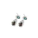 Avery Earrings Sterling Silver, Blue Topaz, Smoke Quartz
