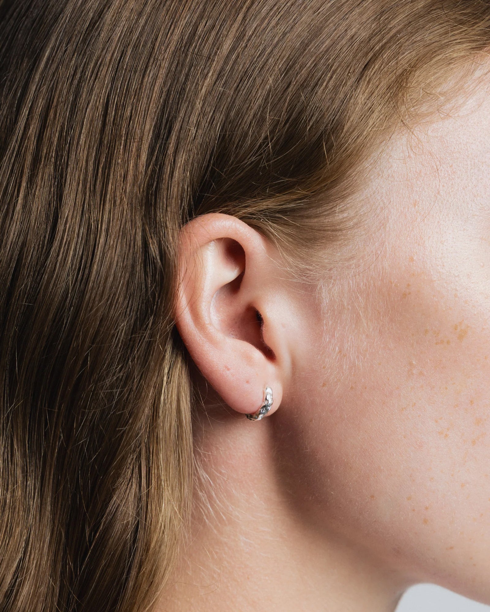 Organic Huggie Hoops Sterling Silver