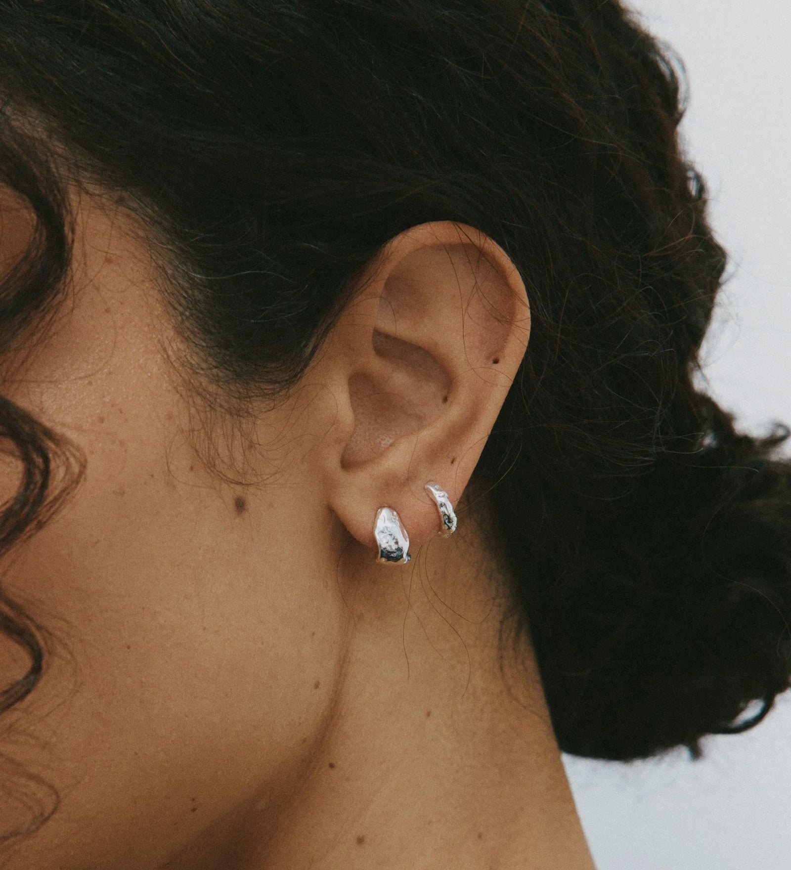Organic Huggie Hoops Sterling Silver