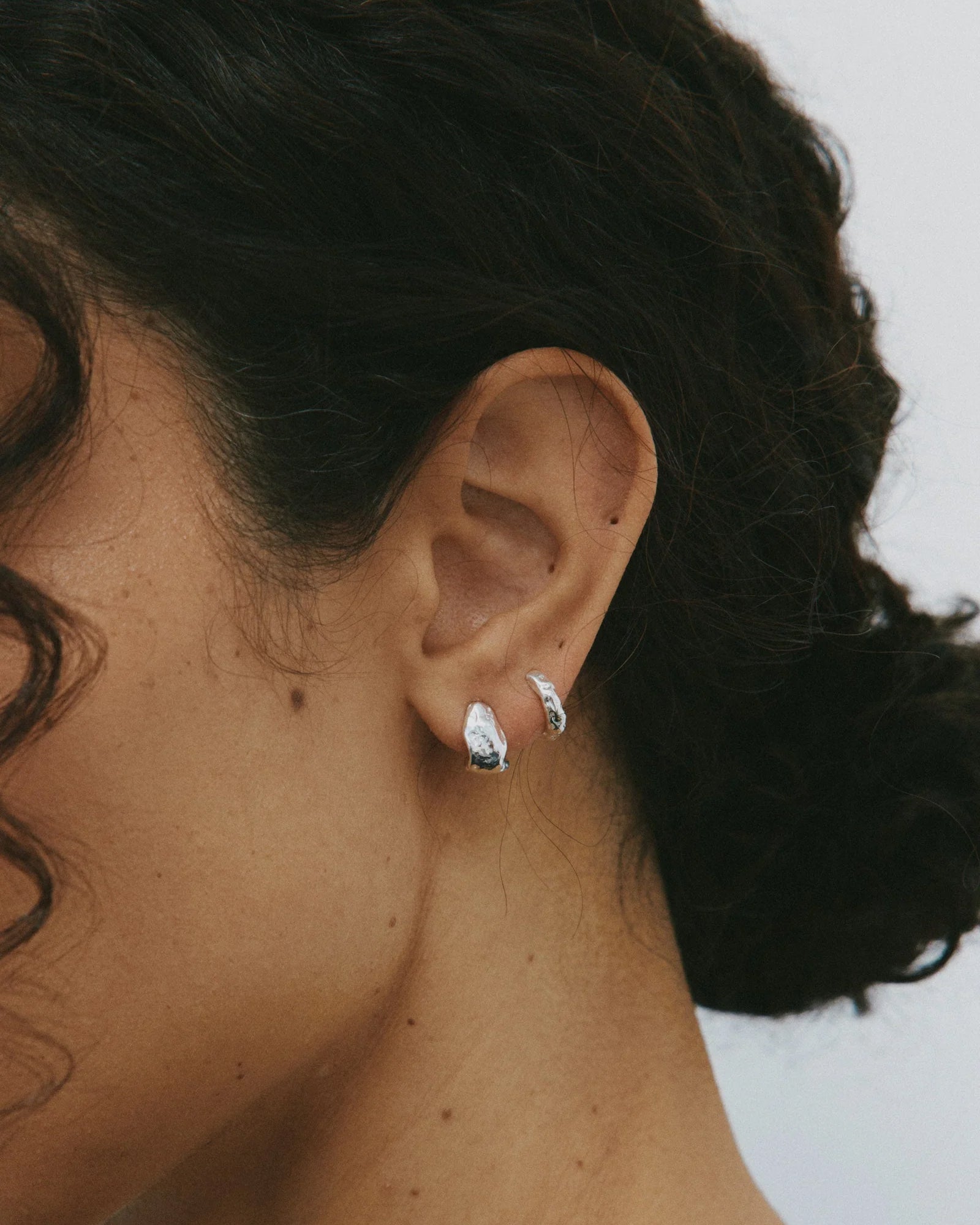 Organic Huggie Hoops Sterling Silver