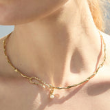 Finley Collar Necklace 14k Gold Plated, Freshwater Pearl