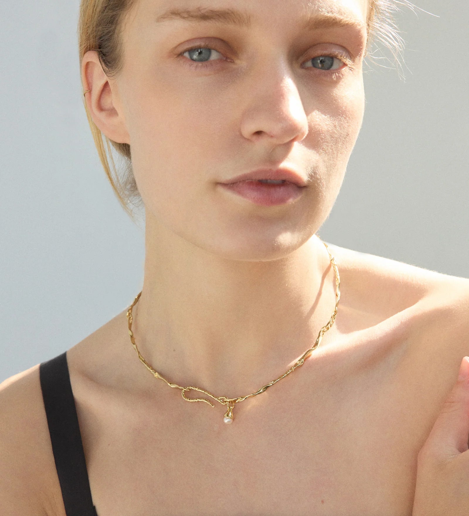 Finley Collar Necklace 14k Gold Plated, Freshwater Pearl