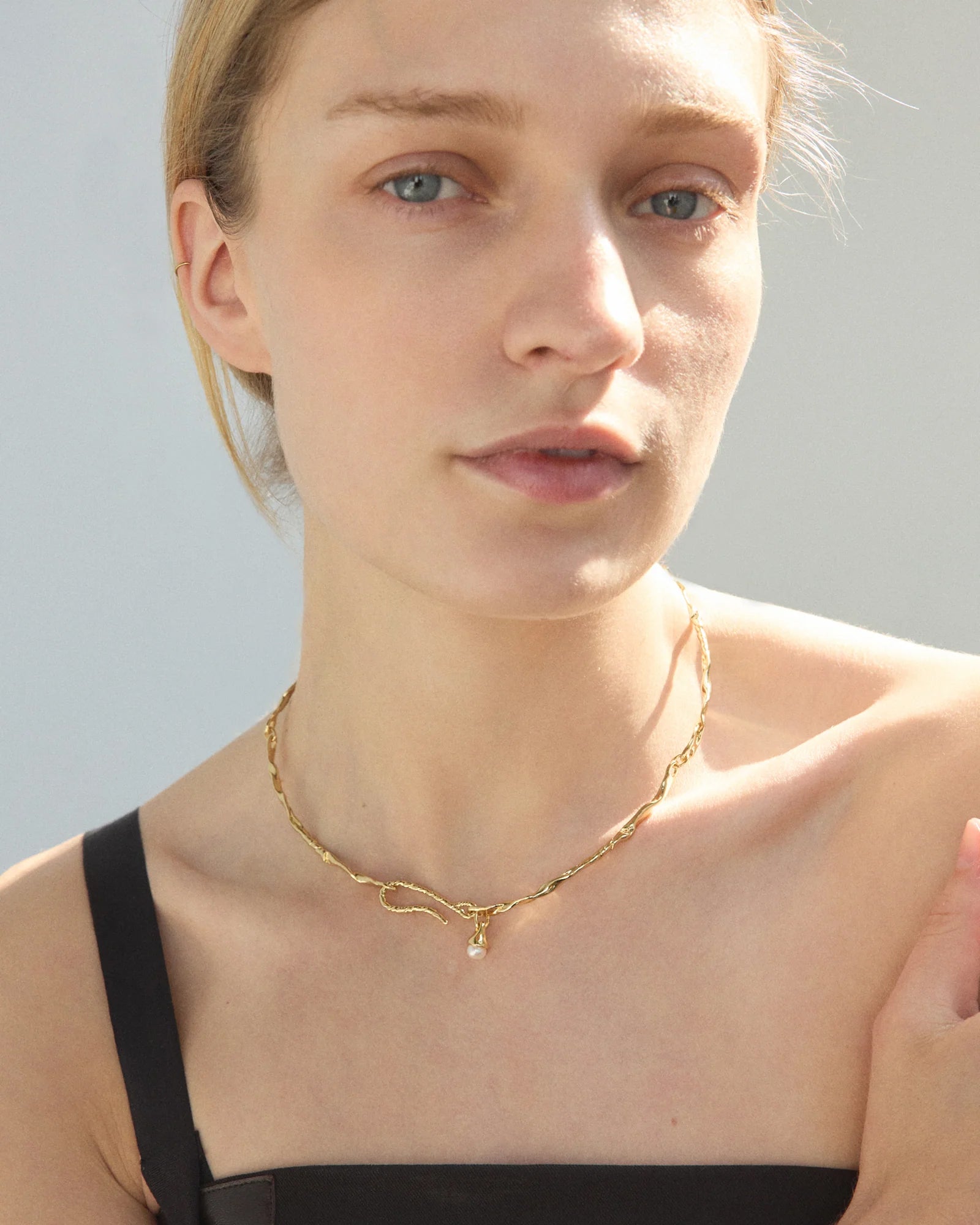 Finley Collar Necklace 14k Gold Plated, Freshwater Pearl