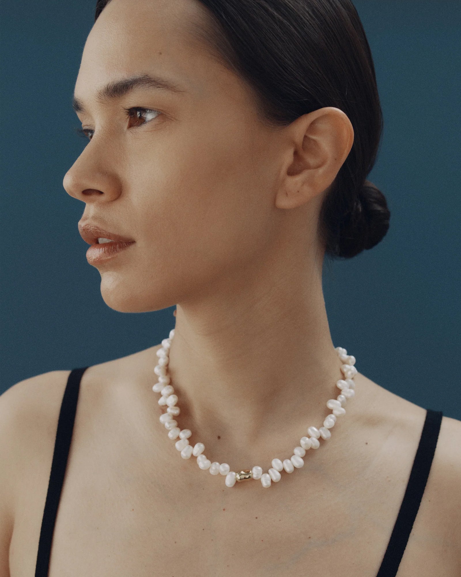 Leila Necklace 14k Gold Plated, White Pearl