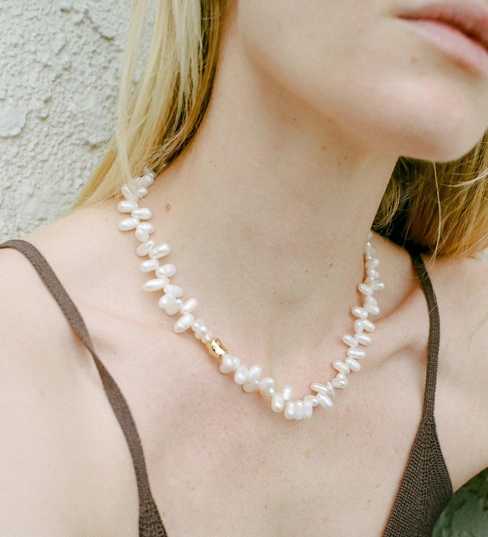 Leila Necklace 14k Gold Plated, White Pearl