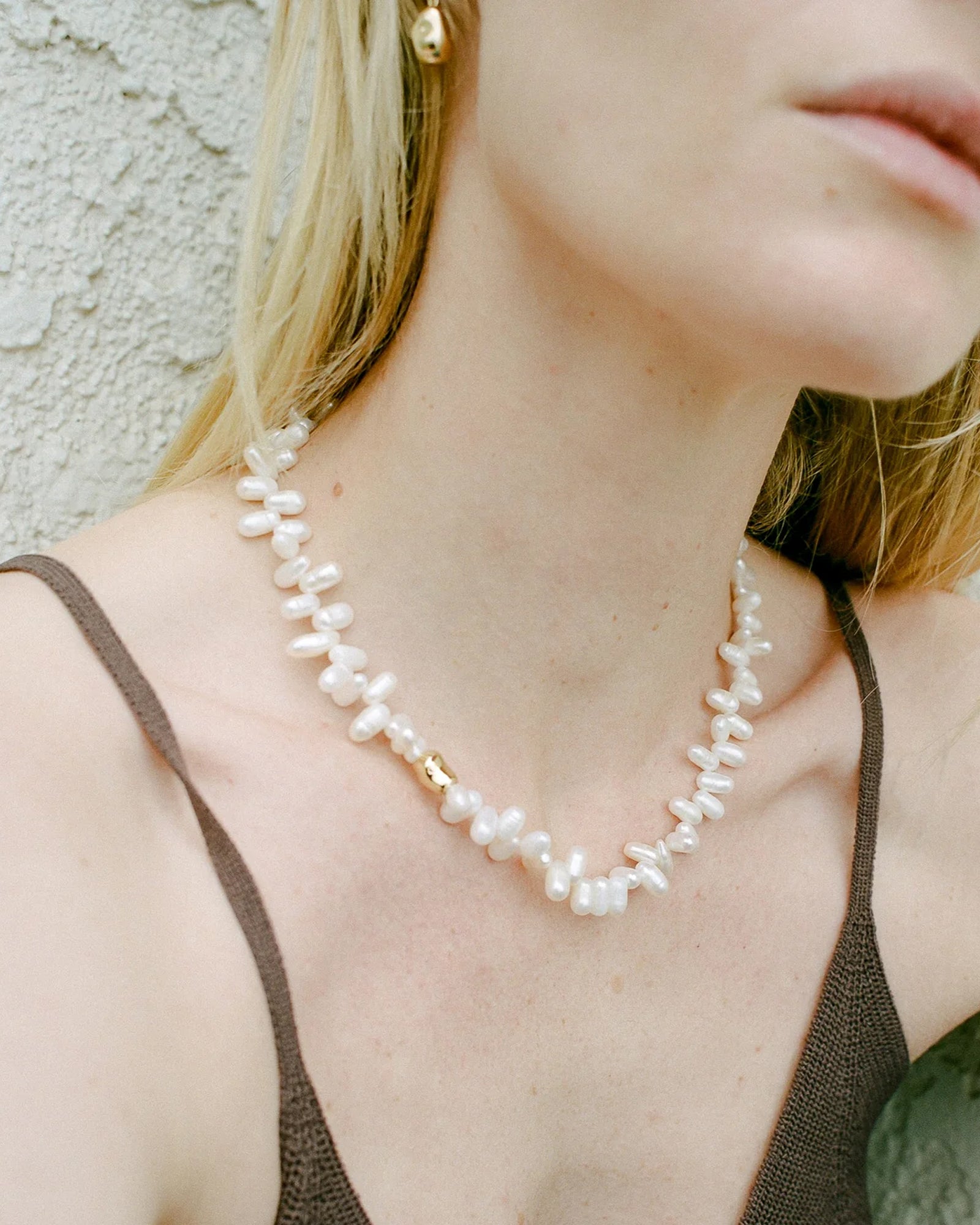 Leila Necklace 14k Gold Plated, White Pearl