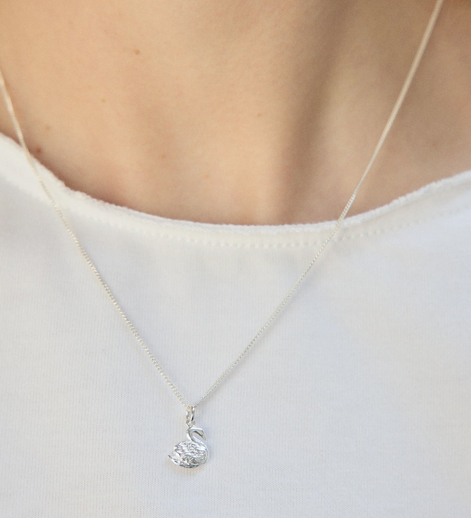Swan Charm Necklace Sterling Siver