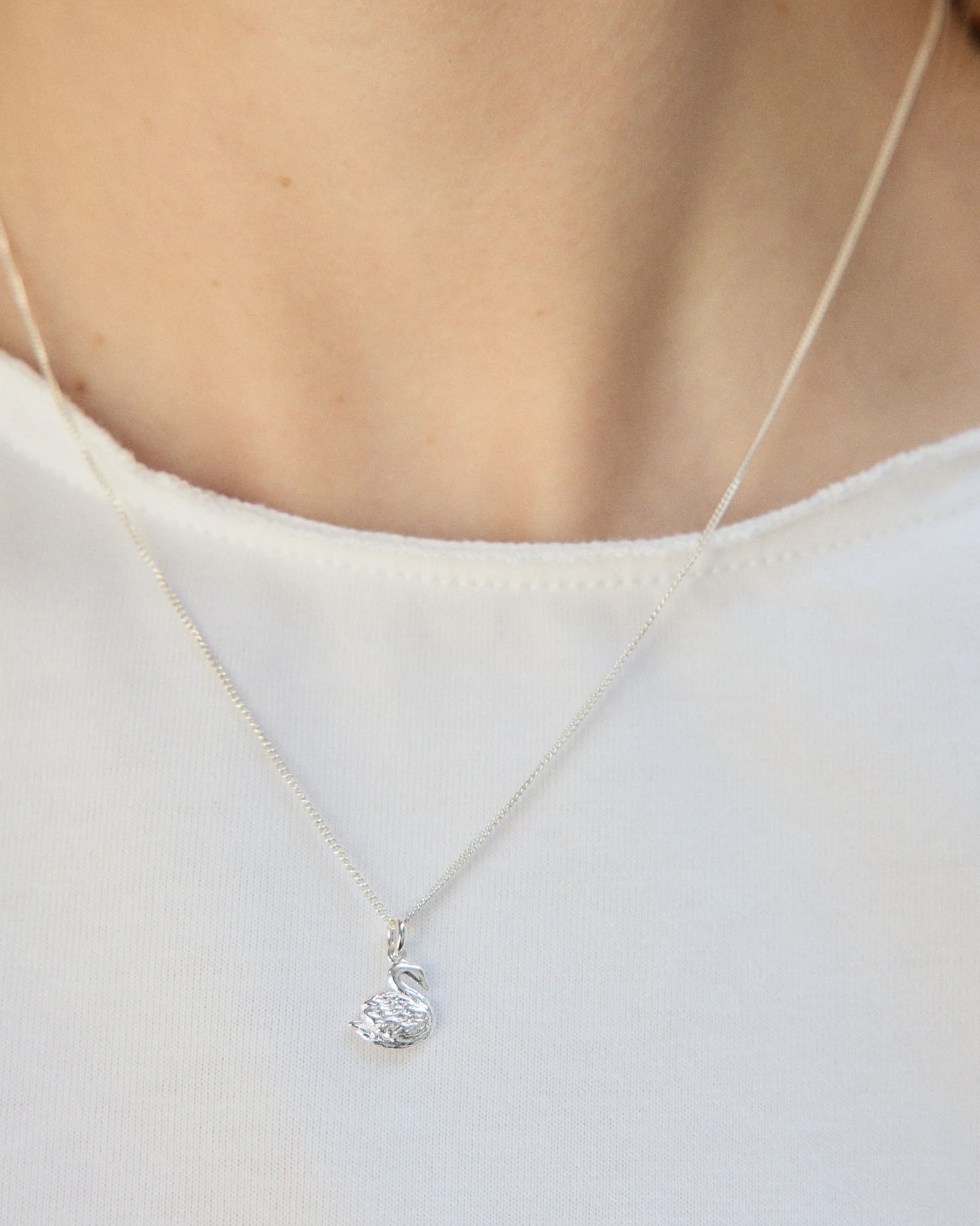 Swan Charm Necklace Sterling Siver
