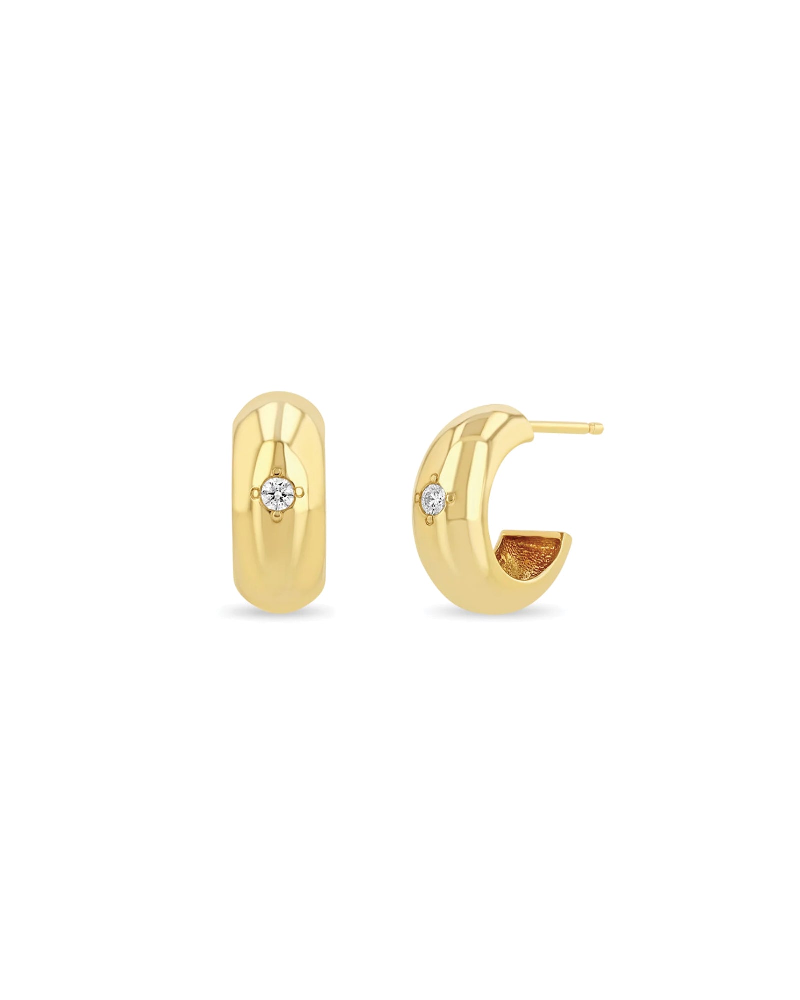 Zoe Chicco-Diamond Wide Chubby Hoops-Earrings-14k Yellow Gold, Diamond-Blue Ruby Jewellery-Vancouver Canada