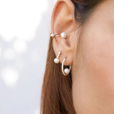 Diamond Bar + Pearl Drop Studs 14k Yellow Gold, Diamond