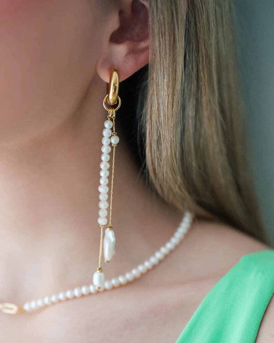 Mademoiselle Jules-A Pearl Like Me Earrings-Earrings-14k Gold Plated, White Pearl-Blue Ruby Jewellery-Vancouver Canada