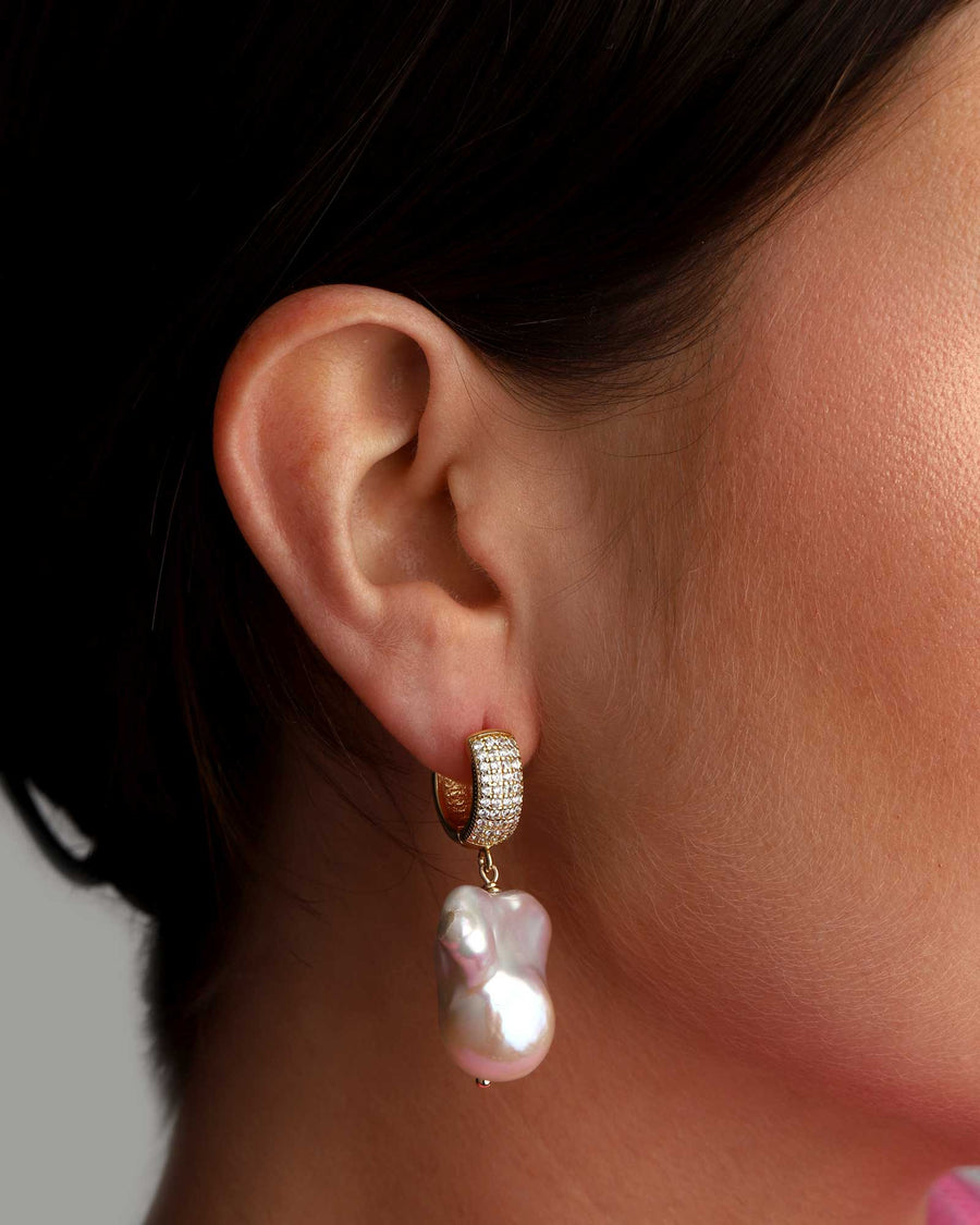 Martha Calvo-Alix Pearl Earrings-Earrings-14k Gold Plated, Cubic Zirconia-Blue Ruby Jewellery-Vancouver Canada
