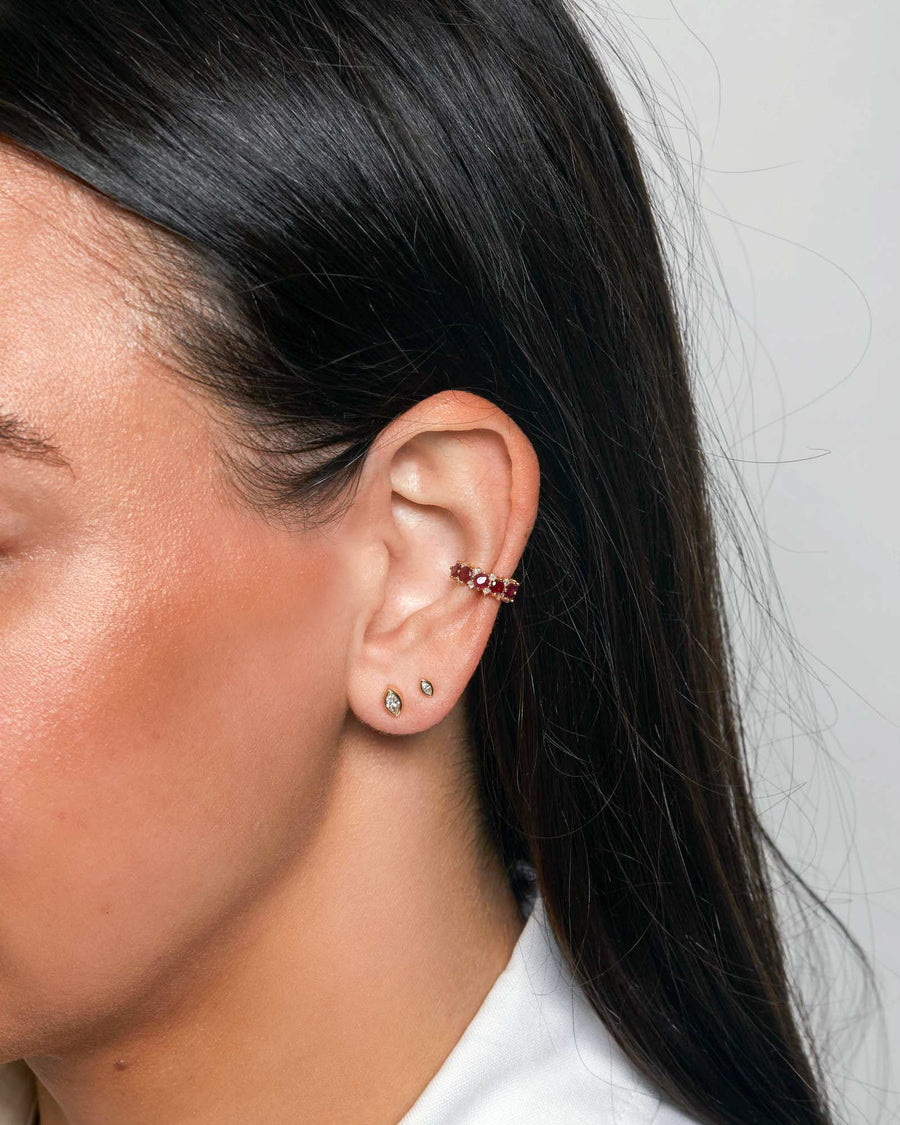 Adina Reyter-Amalfi Ruby + Diamond Ear Cuff-Earrings-14k Yellow Gold, Diamond-Blue Ruby Jewellery-Vancouver Canada