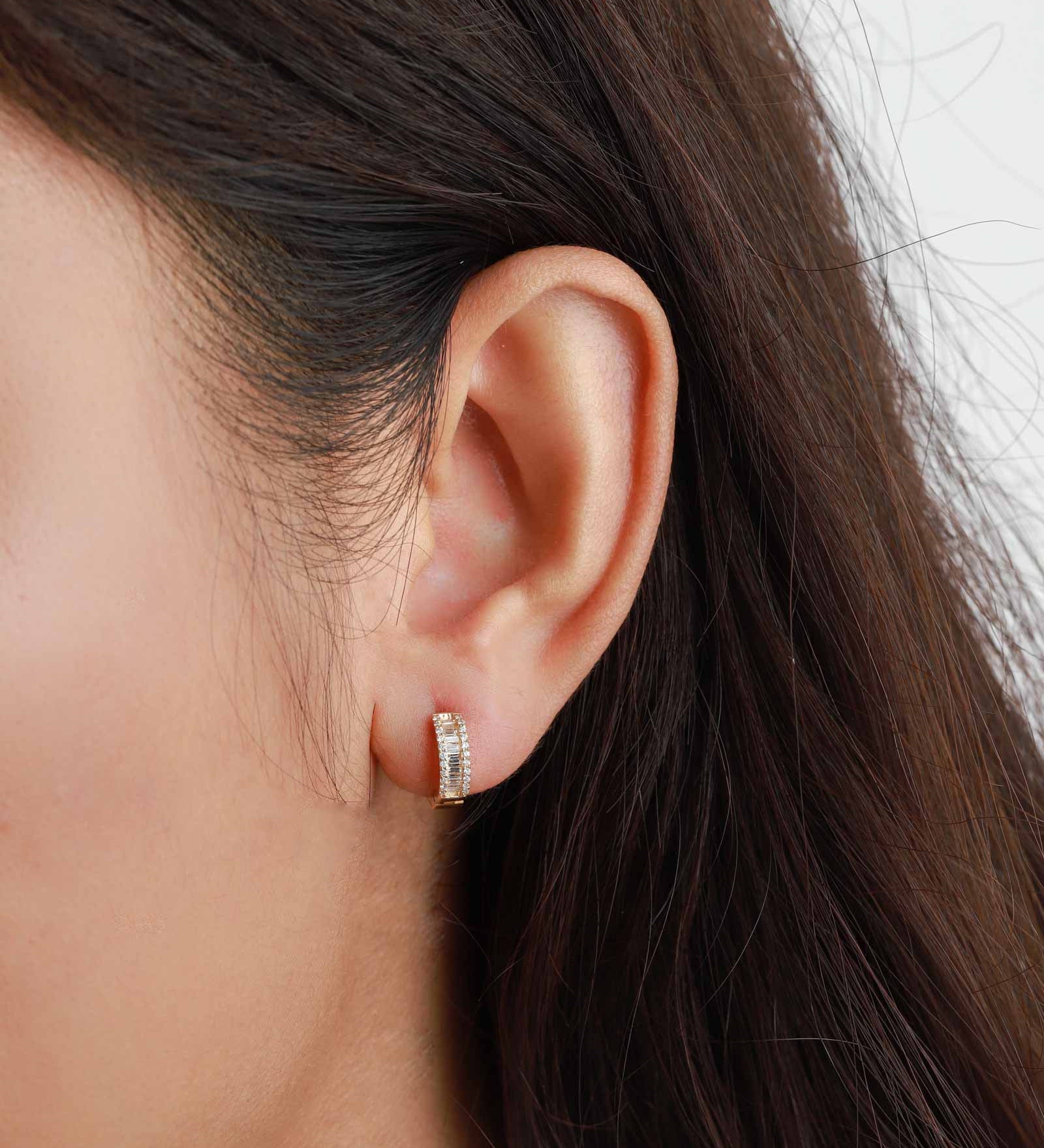 Baguette Huggies-Earrings-Goldhive-14k Yellow Gold-Blue Ruby Jewellery-Vancouver-Canada