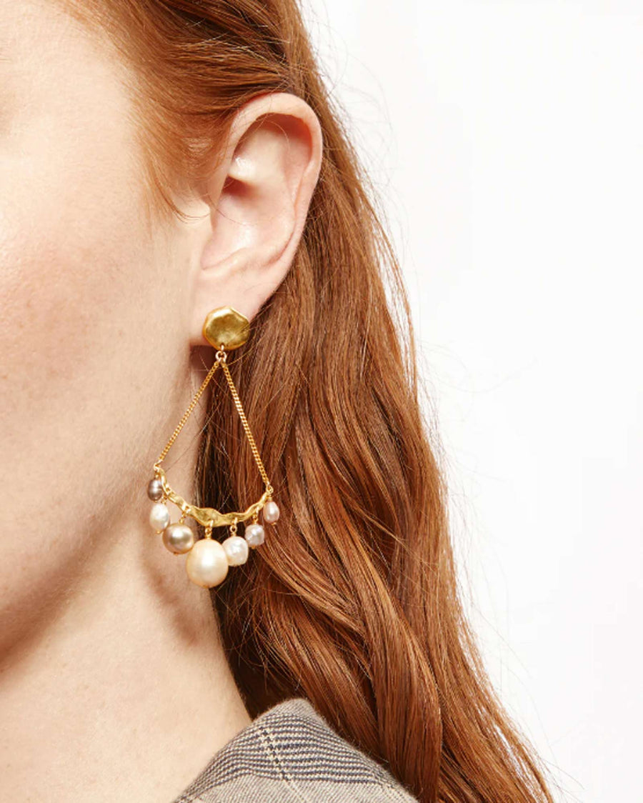 Chan Luu-Bali Chandelier Earrings-Earrings-18k Gold Vermeil, Champagne Pearl-Blue Ruby Jewellery-Vancouver Canada